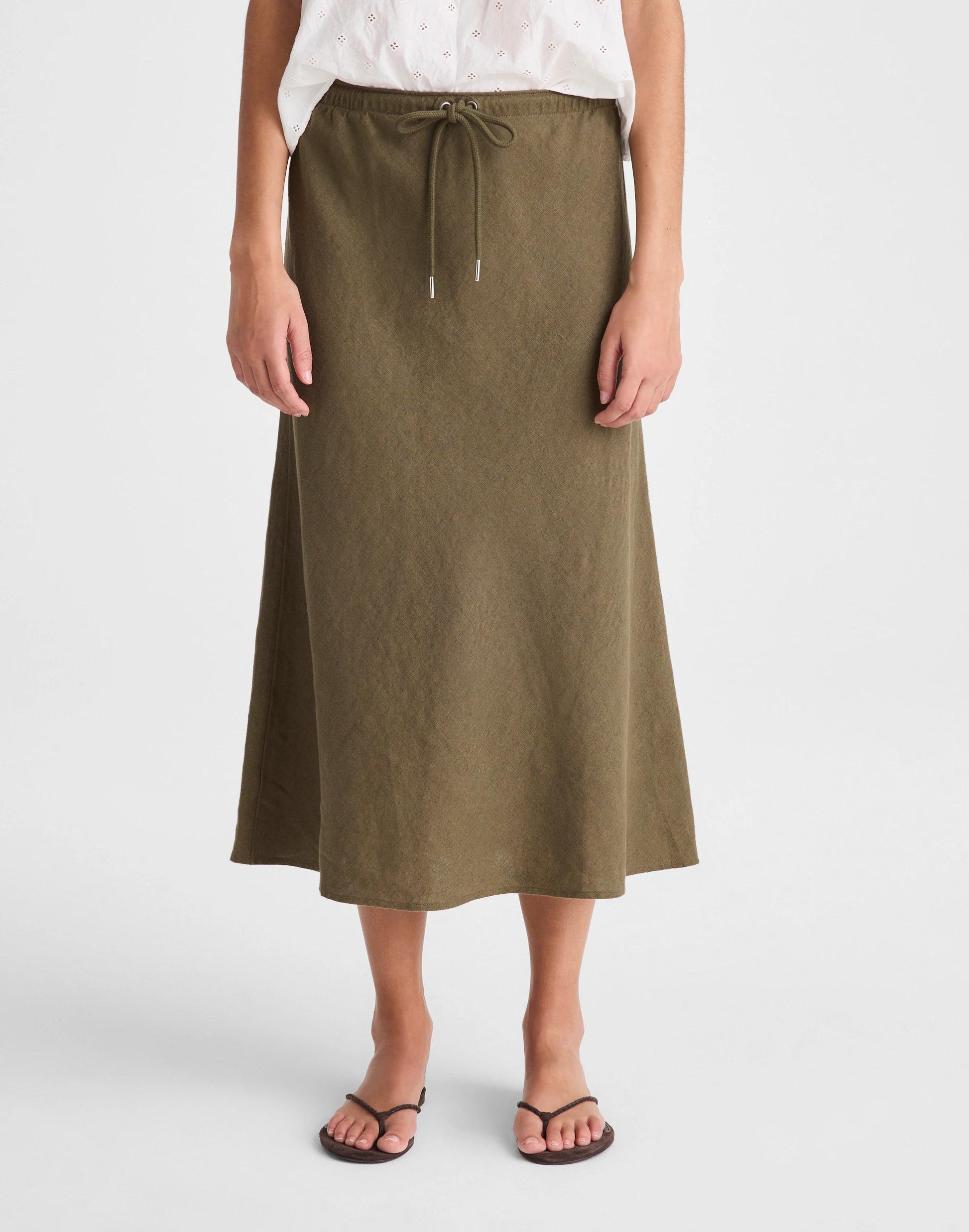 Madewell Drawstring Slip Skirt in 100% Linen