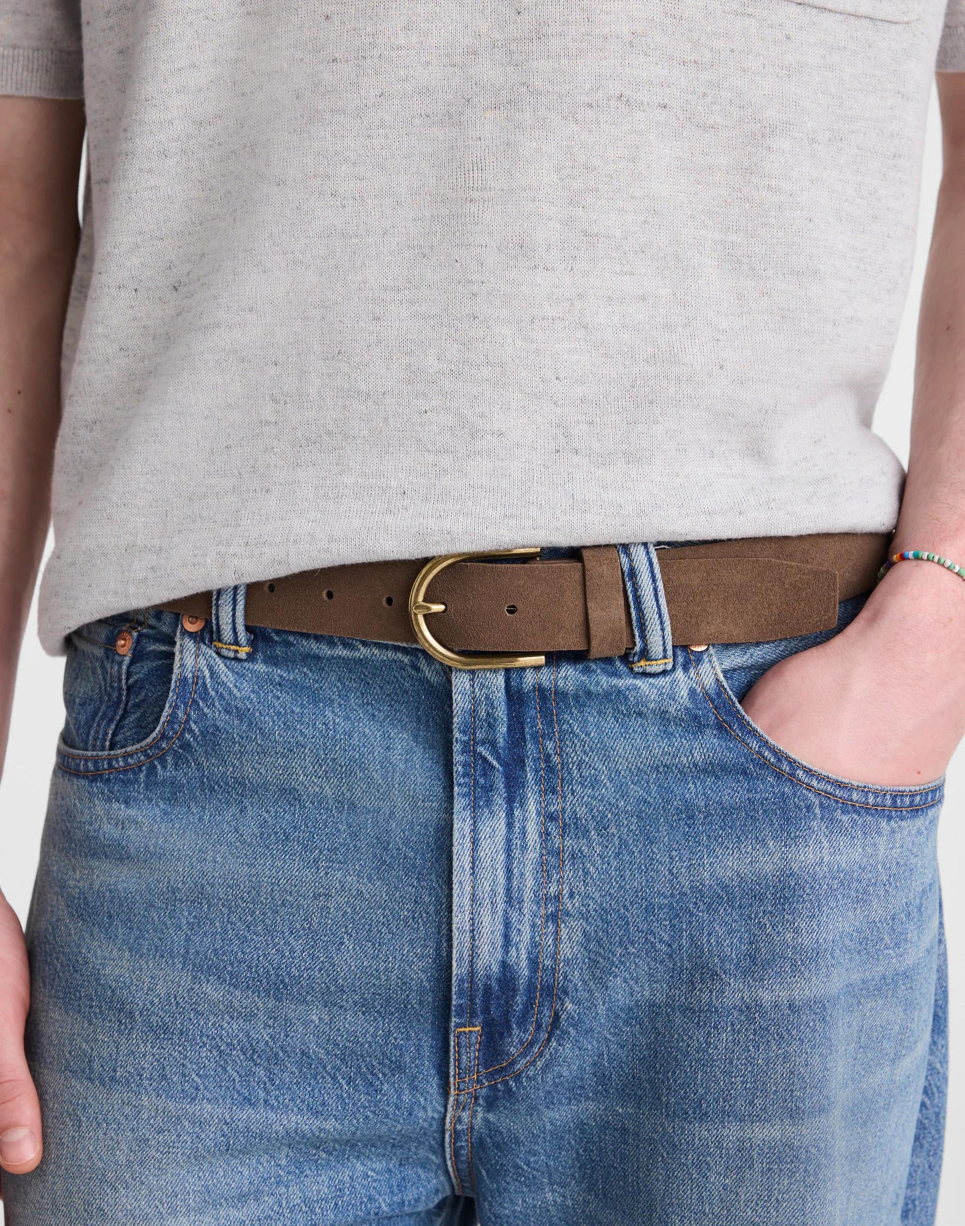 Madewell Brass-Buckle Belt in Suede