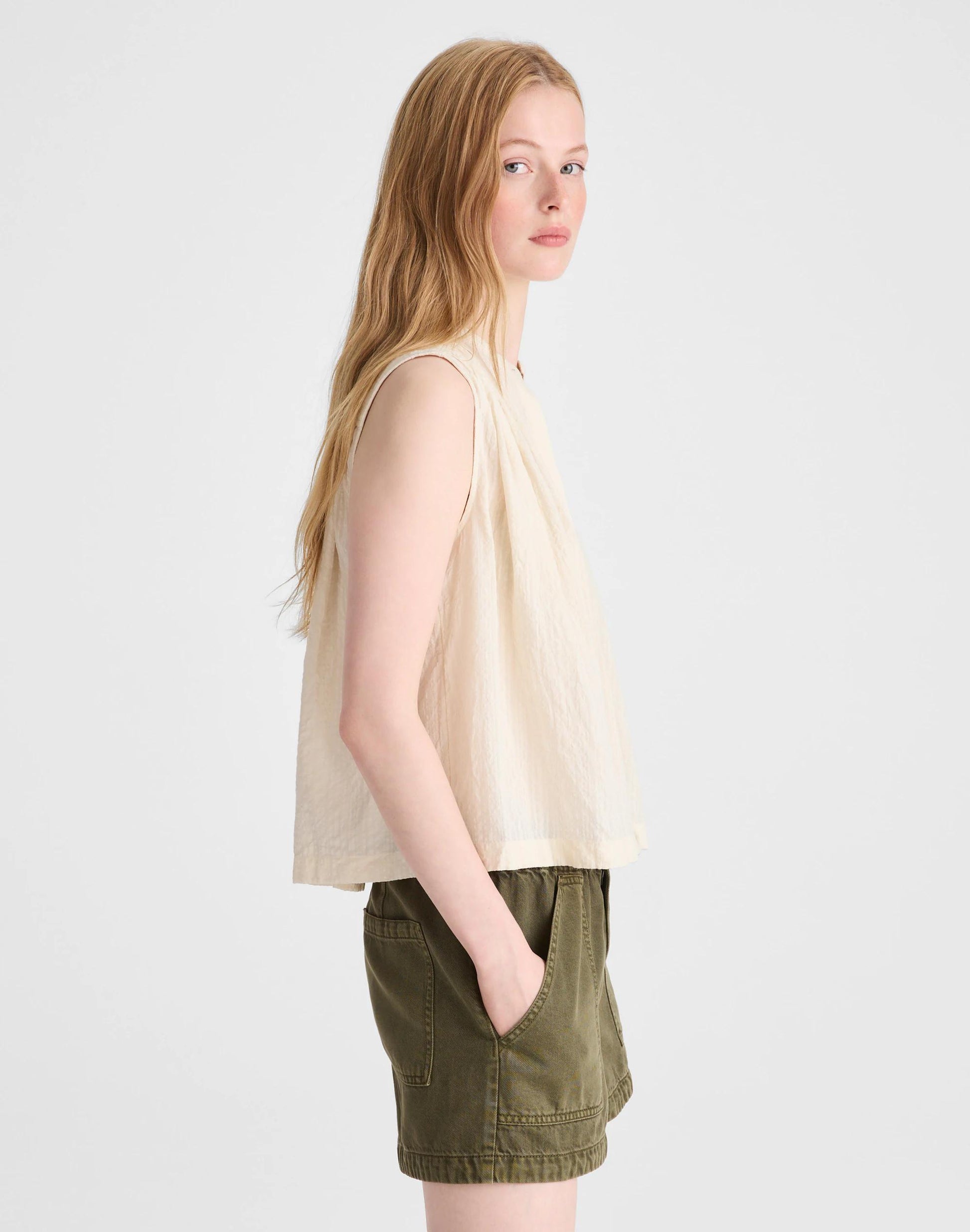 Madewell Shirred Button-Up Sleeveless Blouse