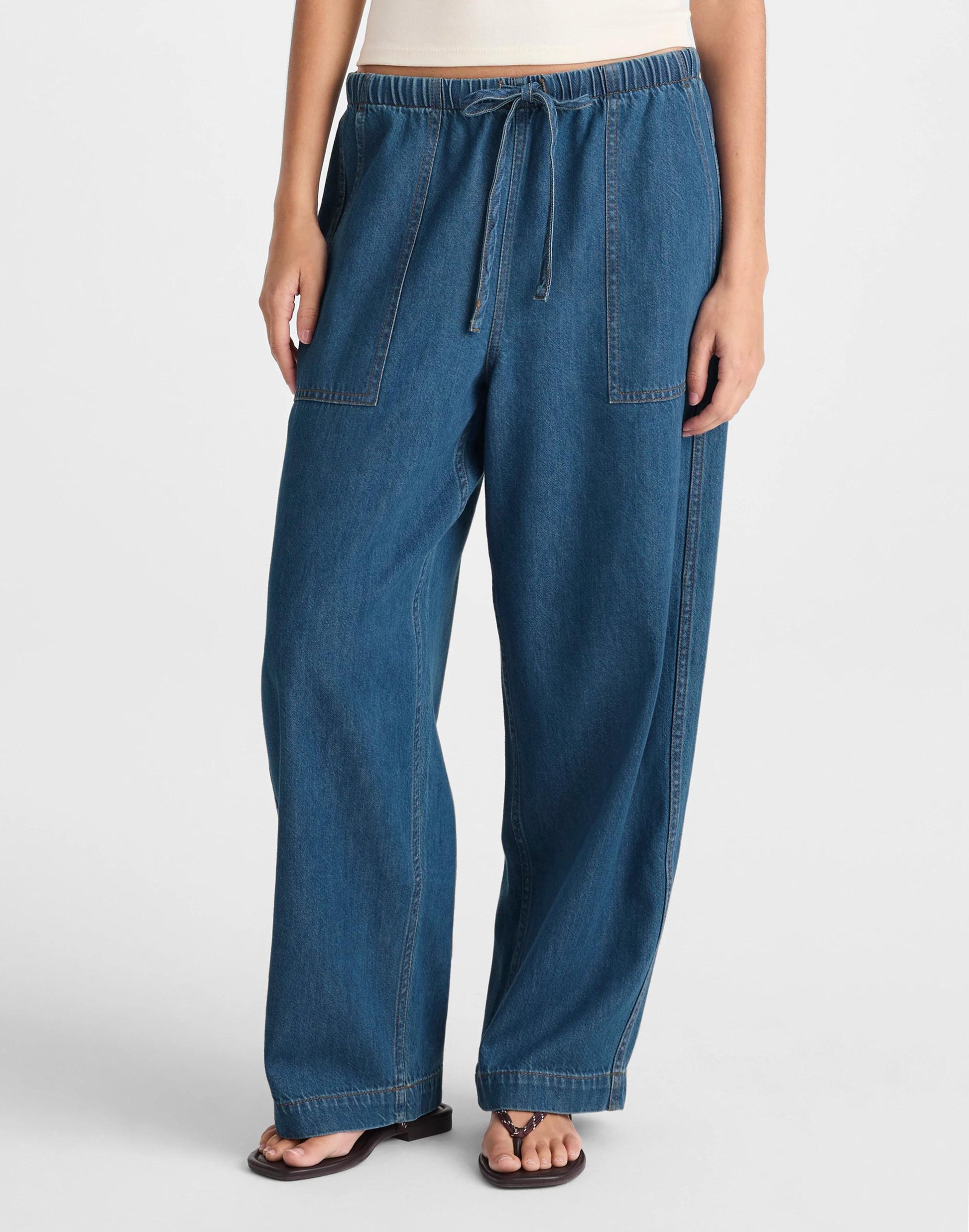Madewell Pull-On Barrel-Leg Utility Pants in Airy Denim