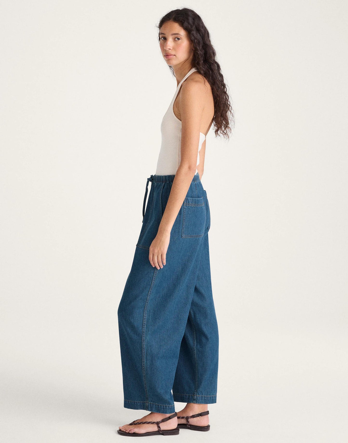 Madewell Pull-On Barrel-Leg Utility Pants in Airy Denim