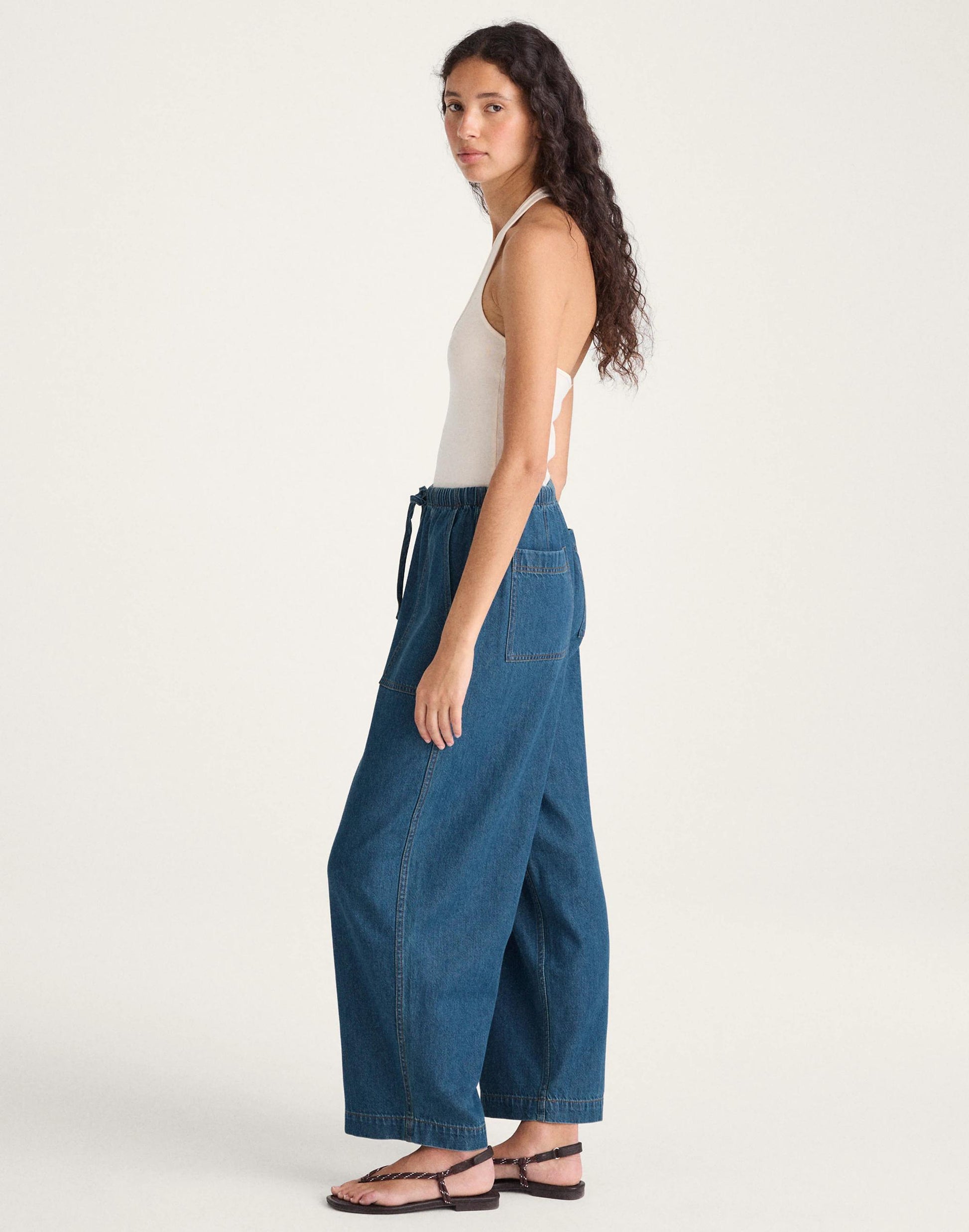 Madewell Pull-On Barrel-Leg Utility Pants in Airy Denim