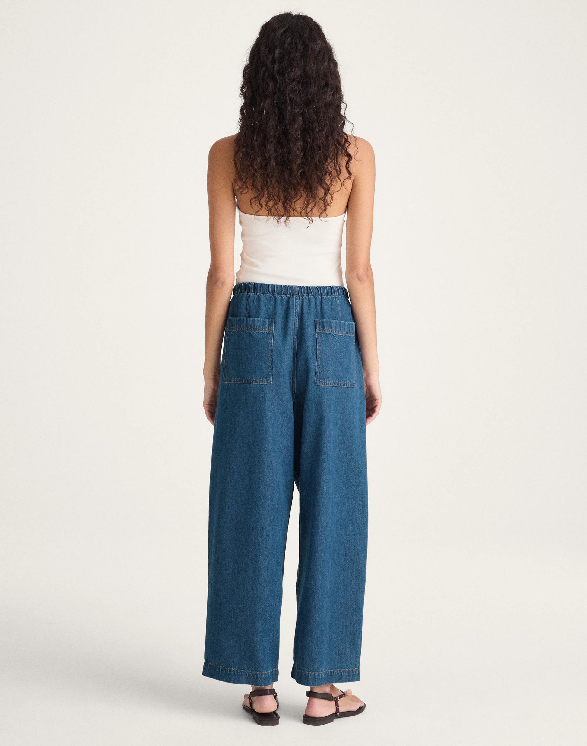 Madewell Pull-On Barrel-Leg Utility Pants in Airy Denim
