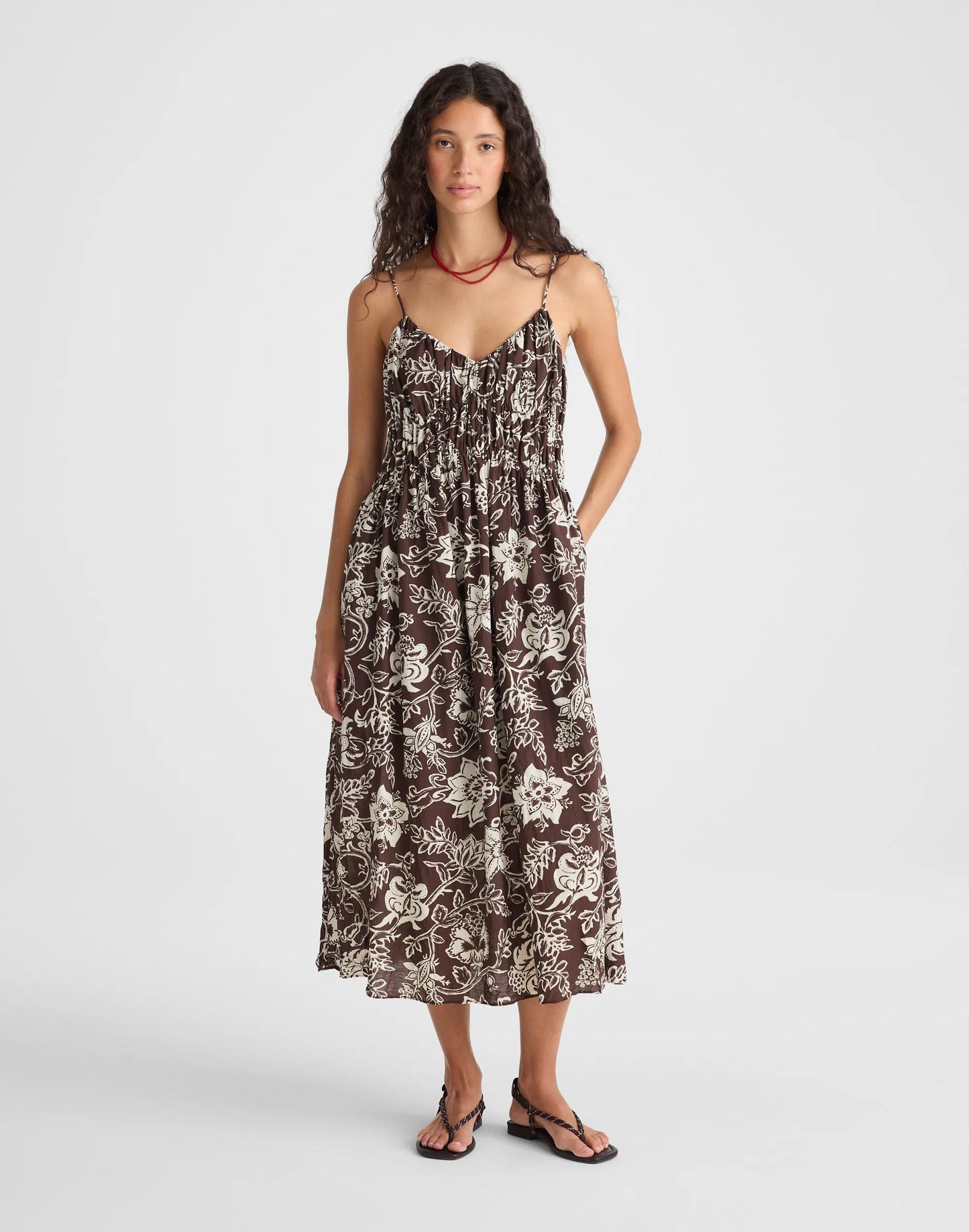 Madewell Ruched V-Neck Sleeveless Maxi Dress