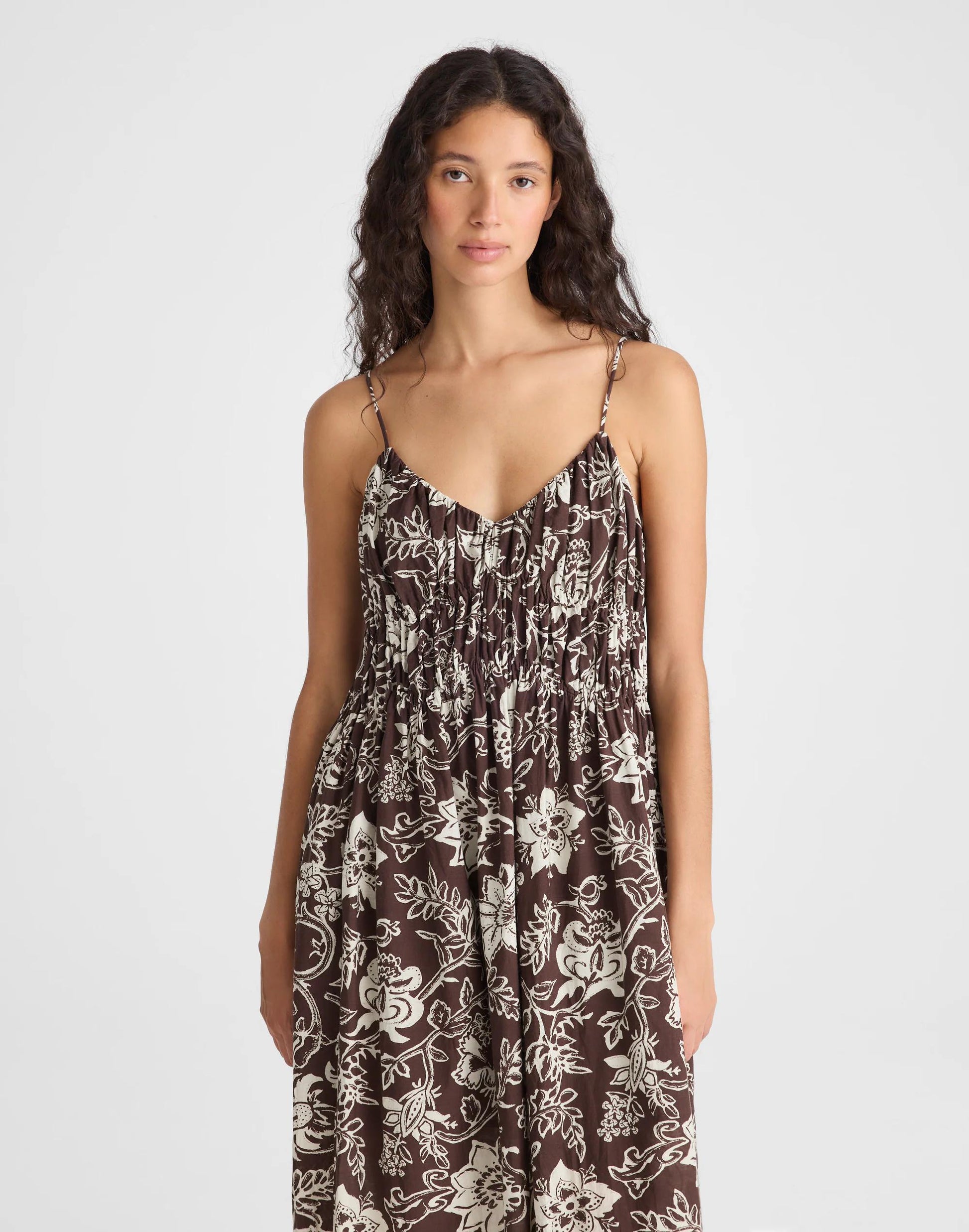 Madewell Ruched V-Neck Sleeveless Maxi Dress