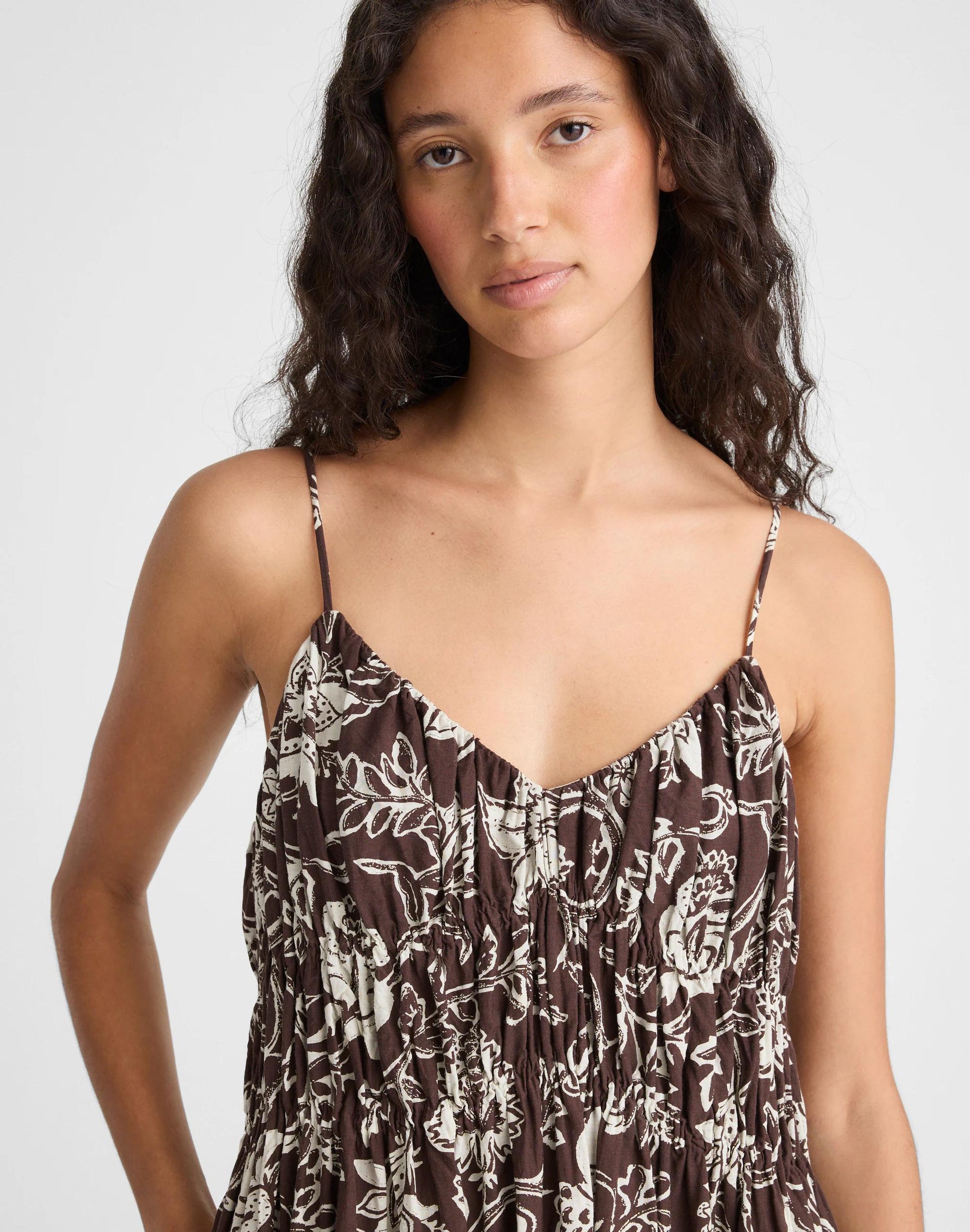 Madewell Ruched V-Neck Sleeveless Maxi Dress