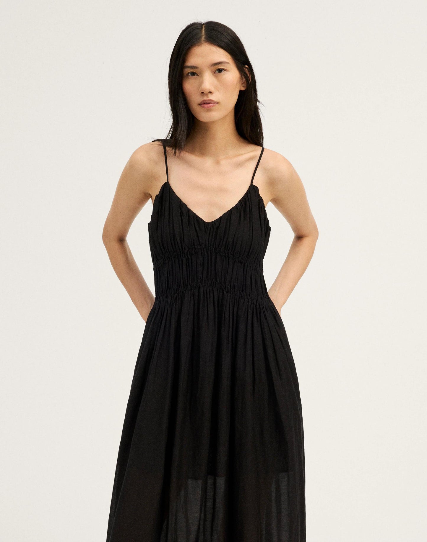 Madewell Ruched V-Neck Sleeveless Maxi Dress