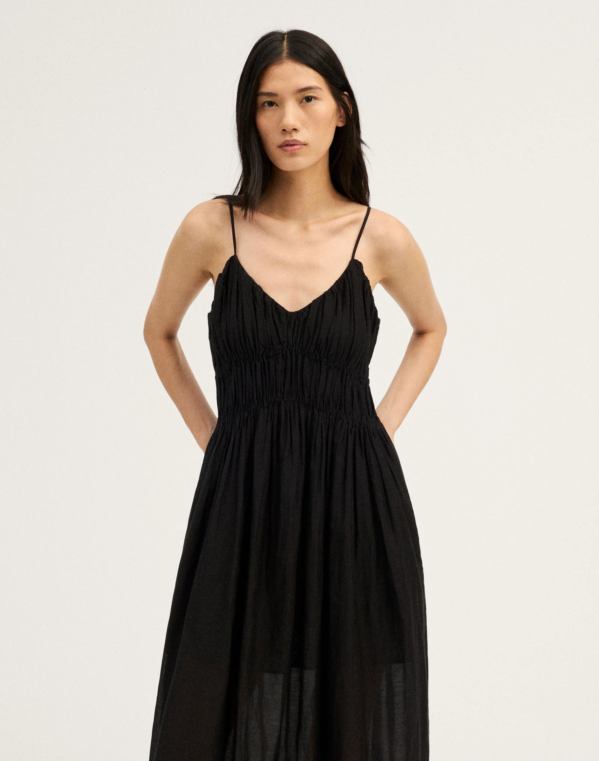 Madewell Ruched V-Neck Sleeveless Maxi Dress