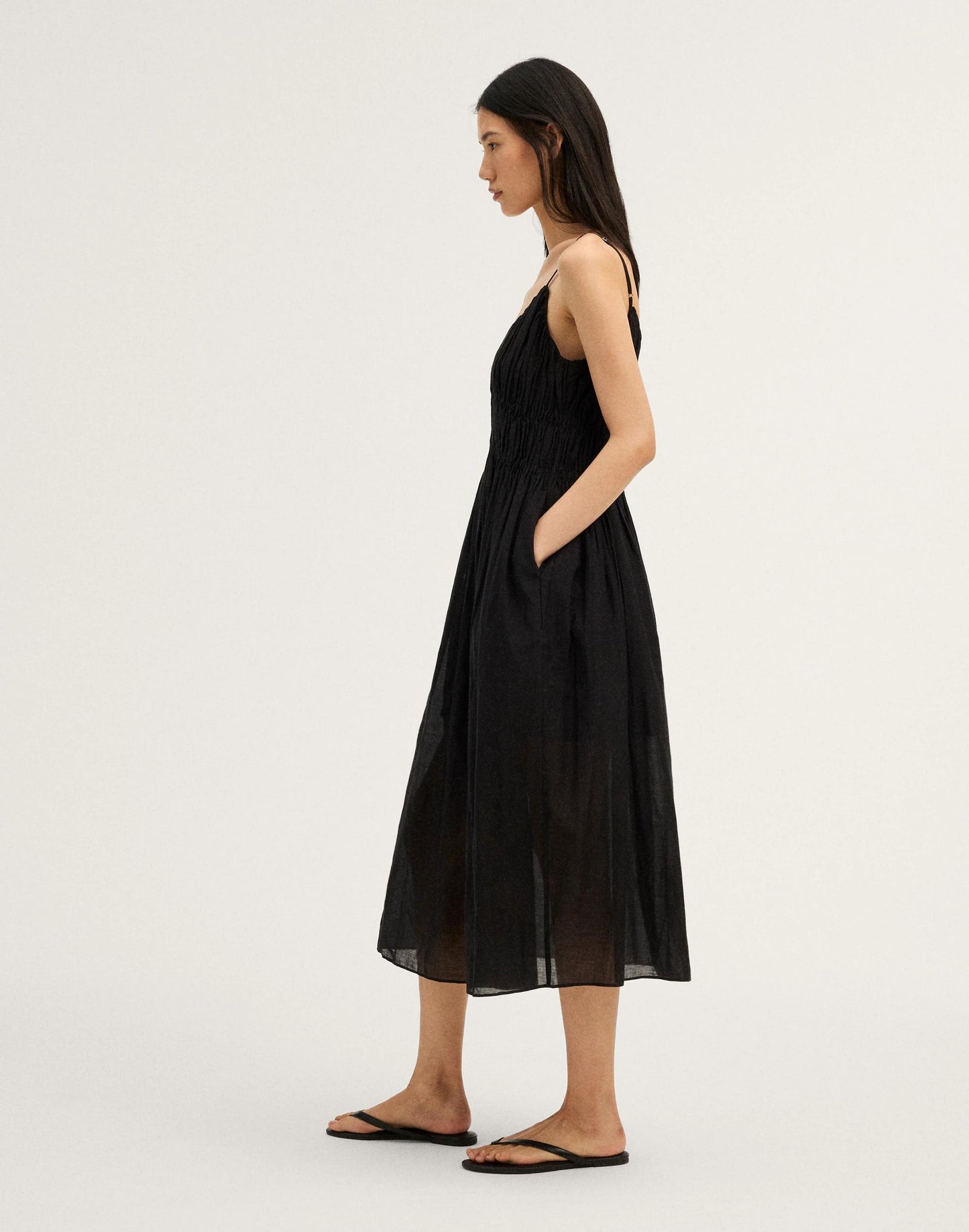 Madewell Ruched V-Neck Sleeveless Maxi Dress