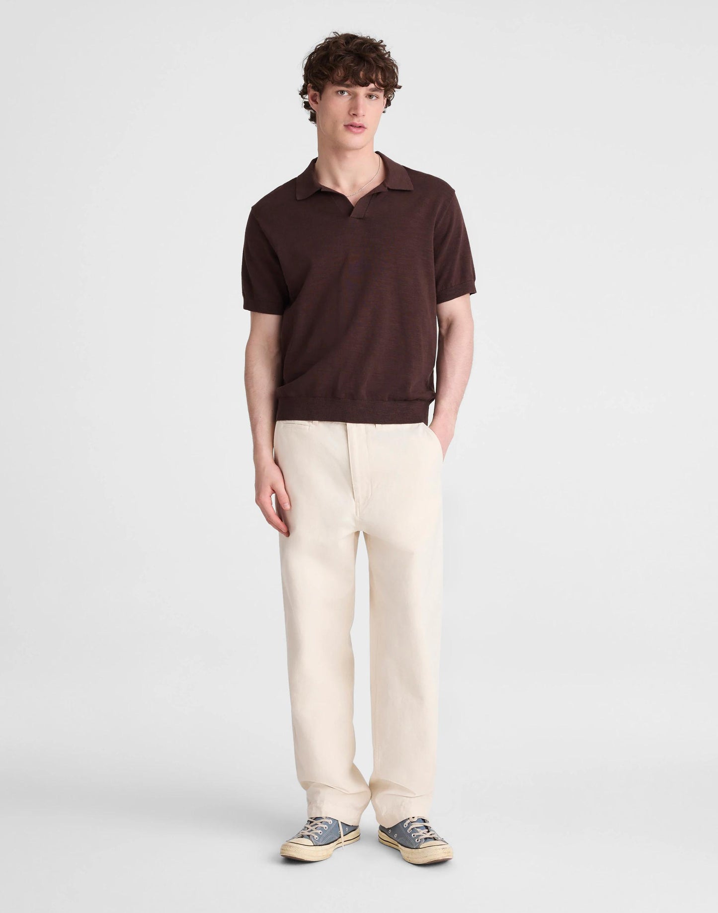 Madewell Johnny-Collar Sweater Polo in Slub Knit Cotton