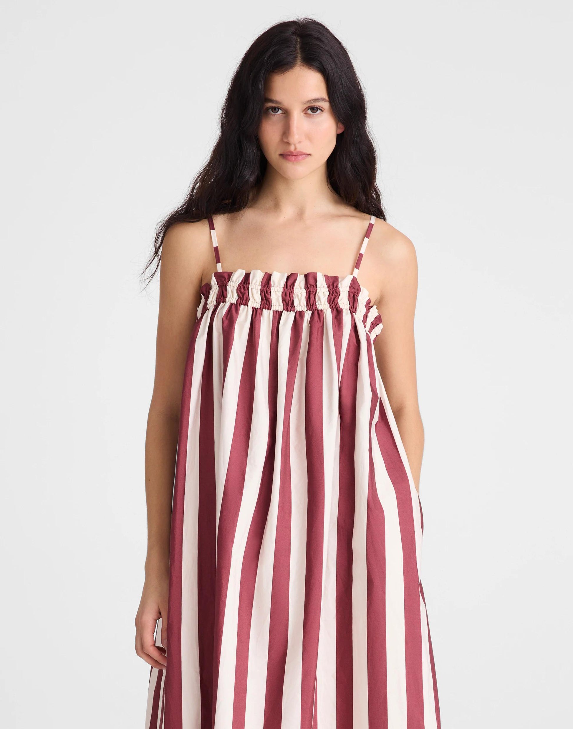 Madewell Ruffle A-Line Midi Dress in Stripe