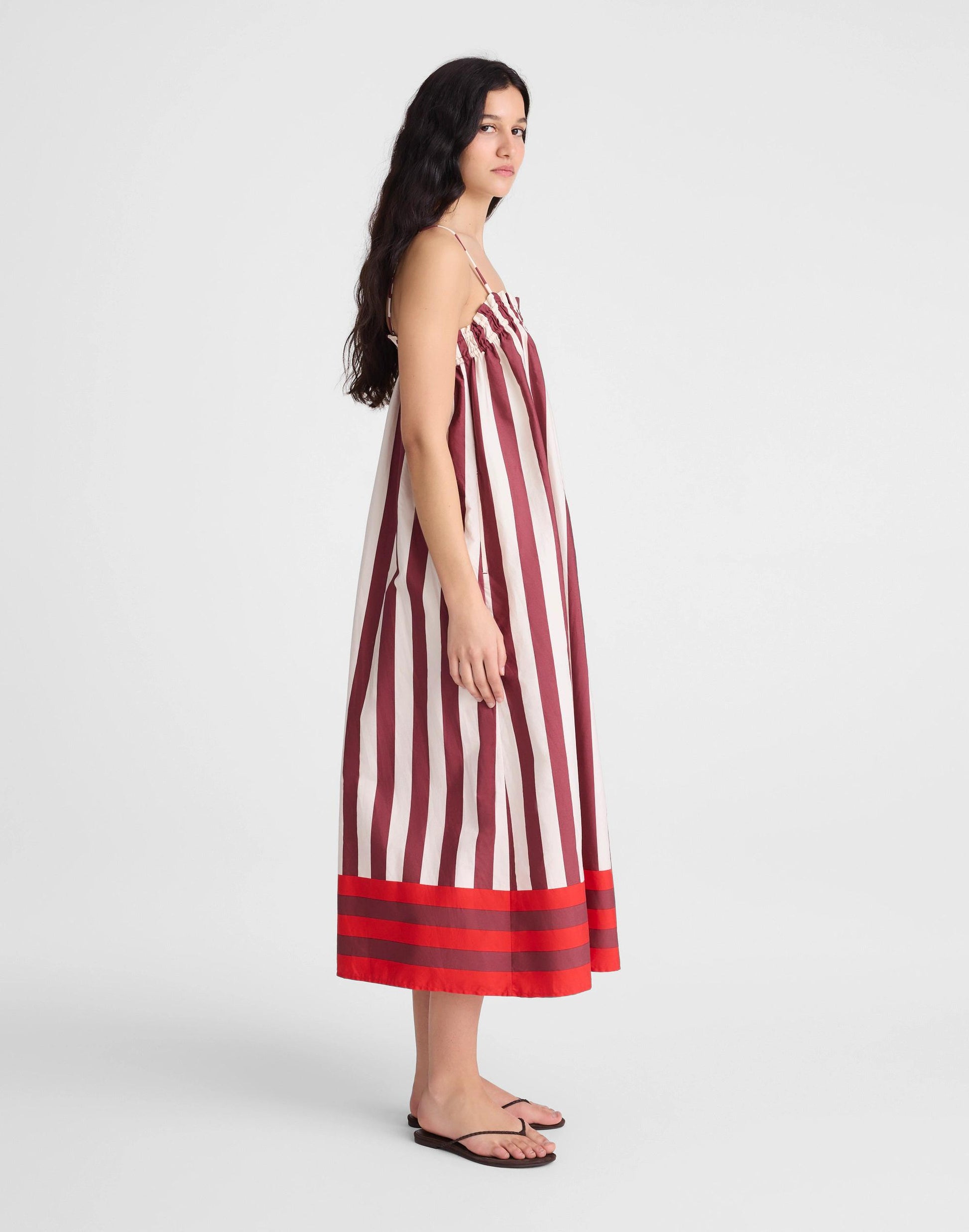 Madewell Ruffle A-Line Midi Dress in Stripe