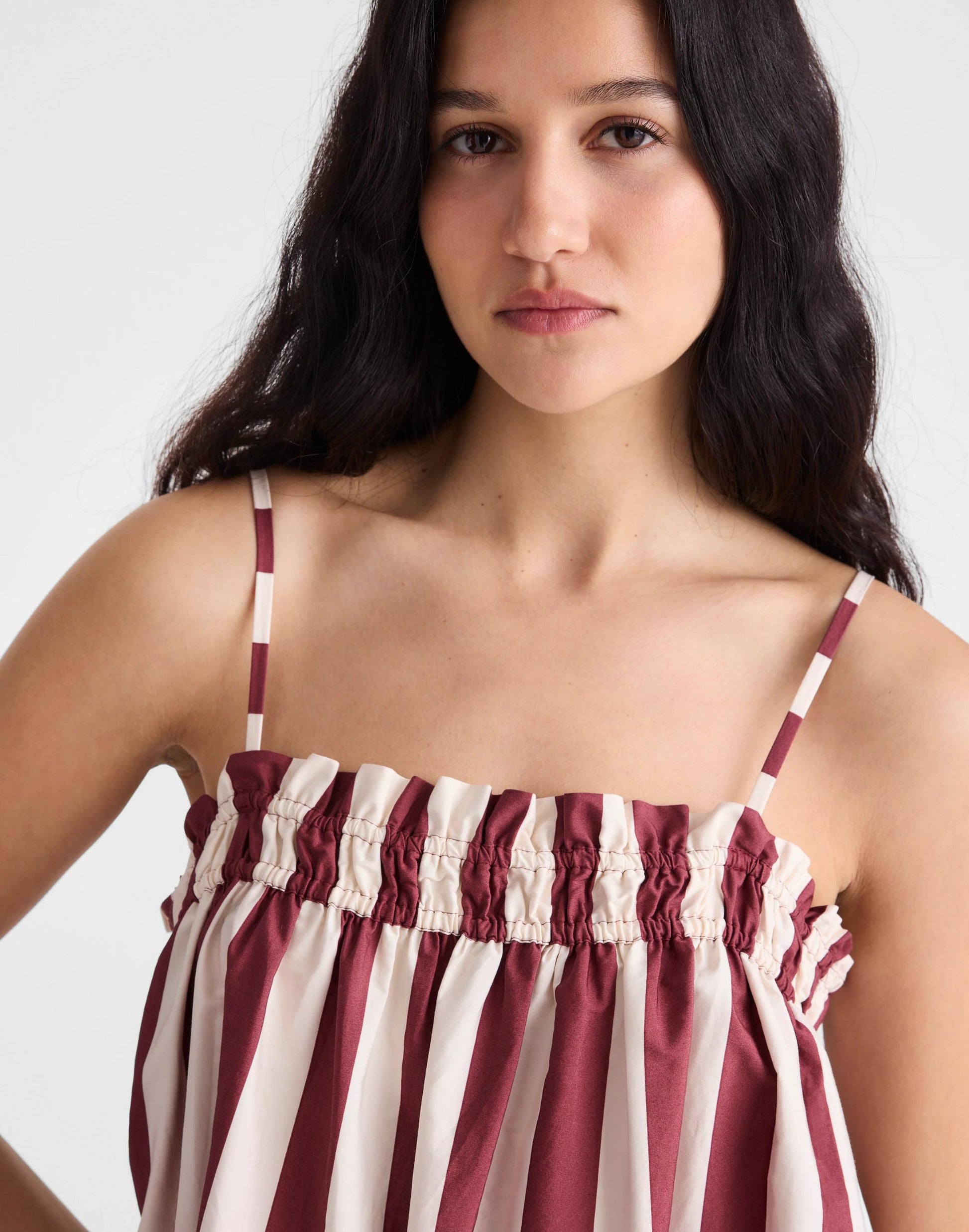 Madewell Ruffle A-Line Midi Dress in Stripe