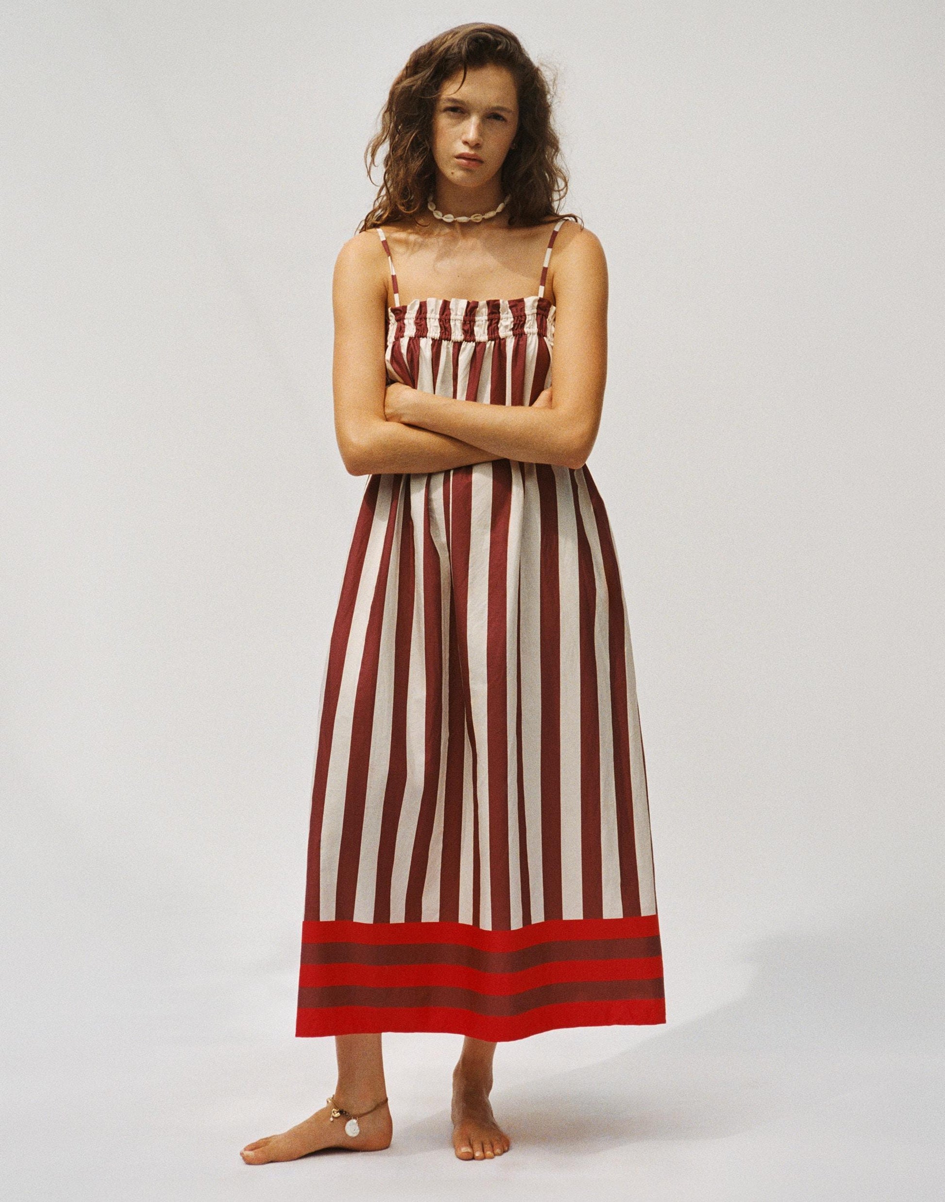 Madewell Ruffle A-Line Midi Dress in Stripe