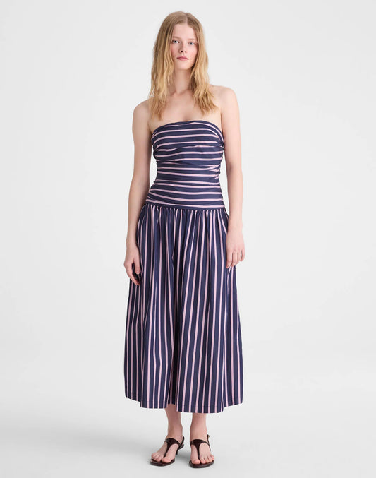Madewell Strapless Ruched Midi Dress in Poplin
