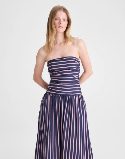 Madewell Strapless Ruched Midi Dress in Poplin