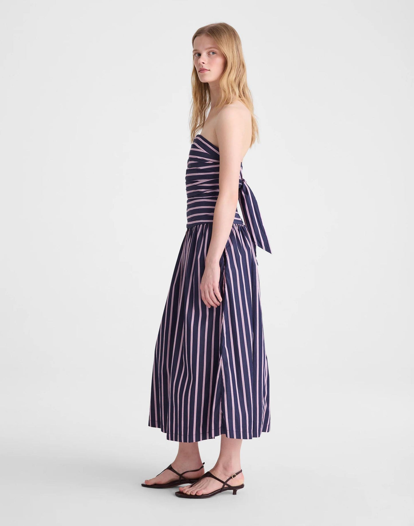 Madewell Strapless Ruched Midi Dress in Poplin