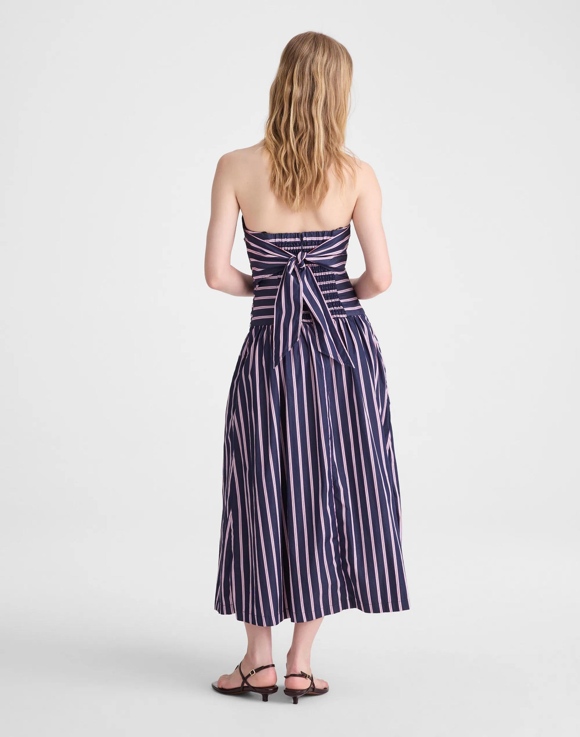 Madewell Strapless Ruched Midi Dress in Poplin
