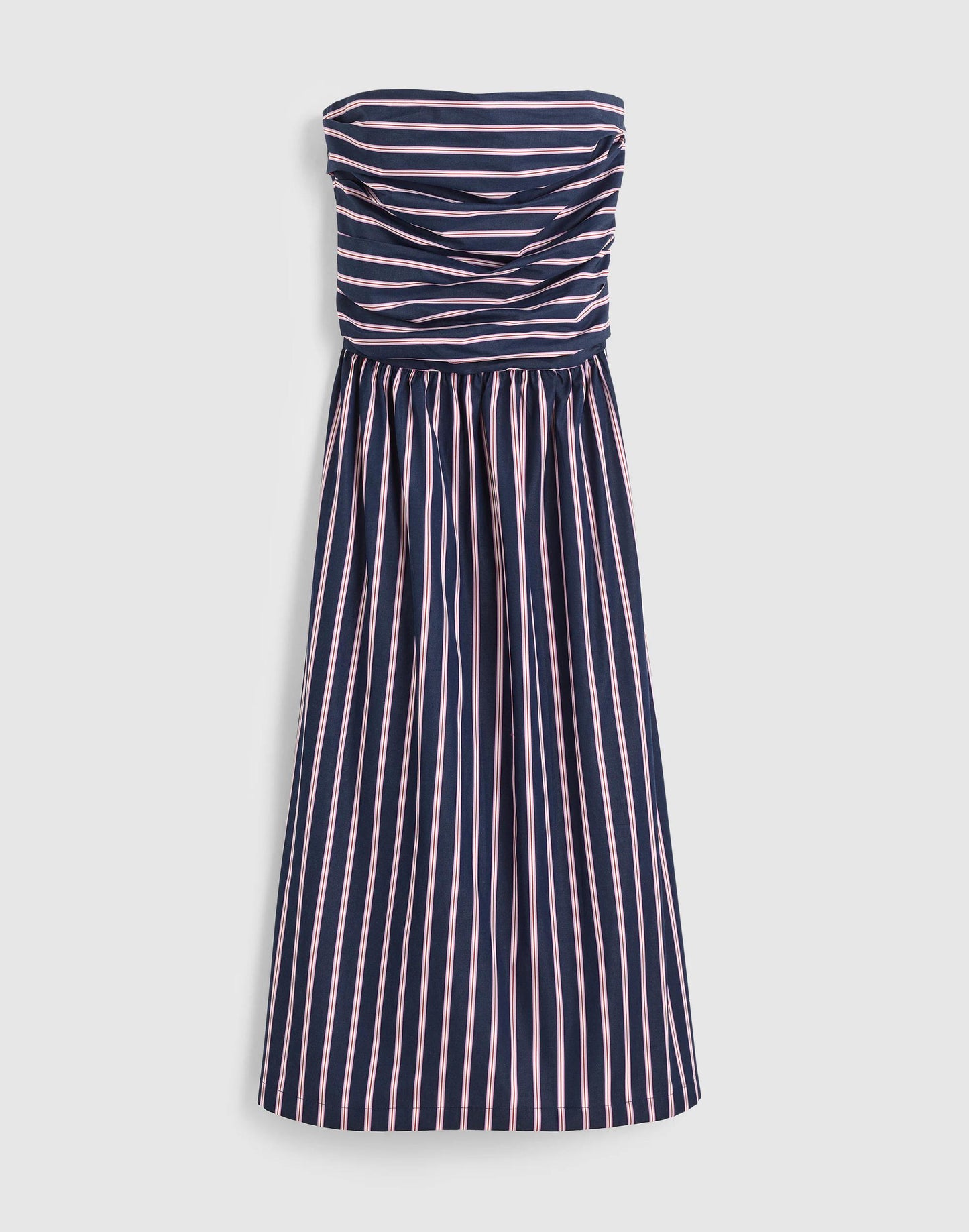 Madewell Strapless Ruched Midi Dress in Poplin