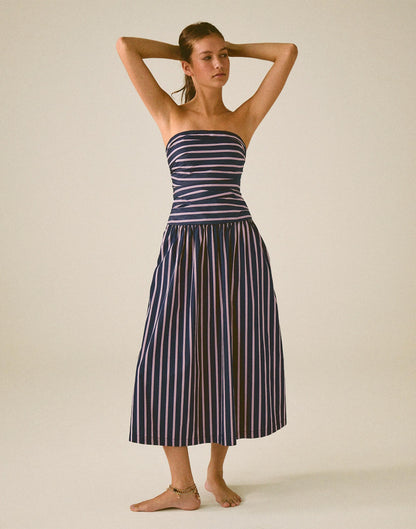 Madewell Strapless Ruched Midi Dress in Poplin