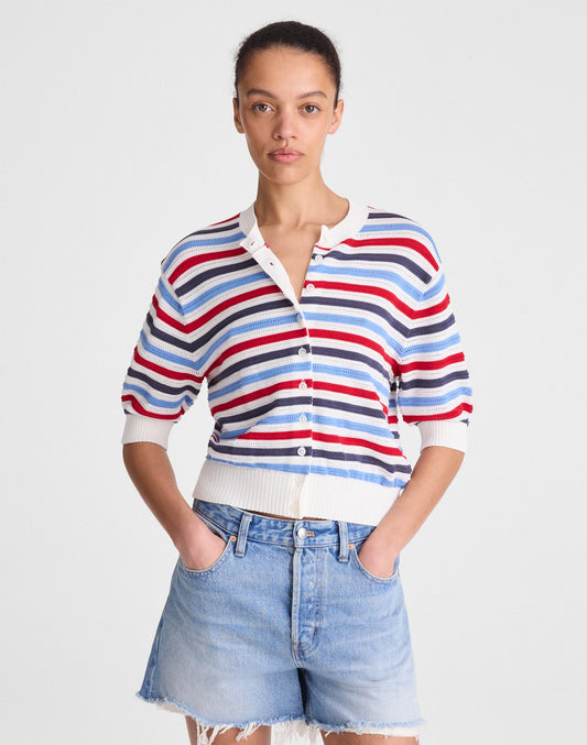 Madewell Textured Short-Sleeve Cardigan in 100% Cotton