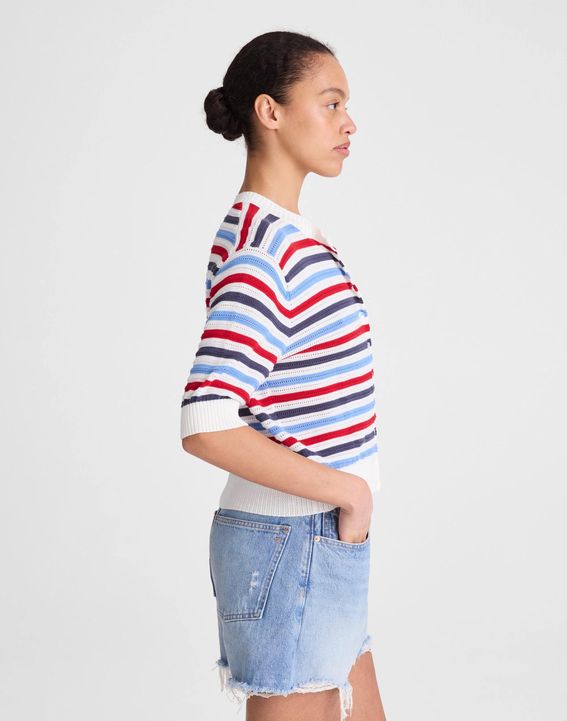 Madewell Textured Short-Sleeve Cardigan in 100% Cotton