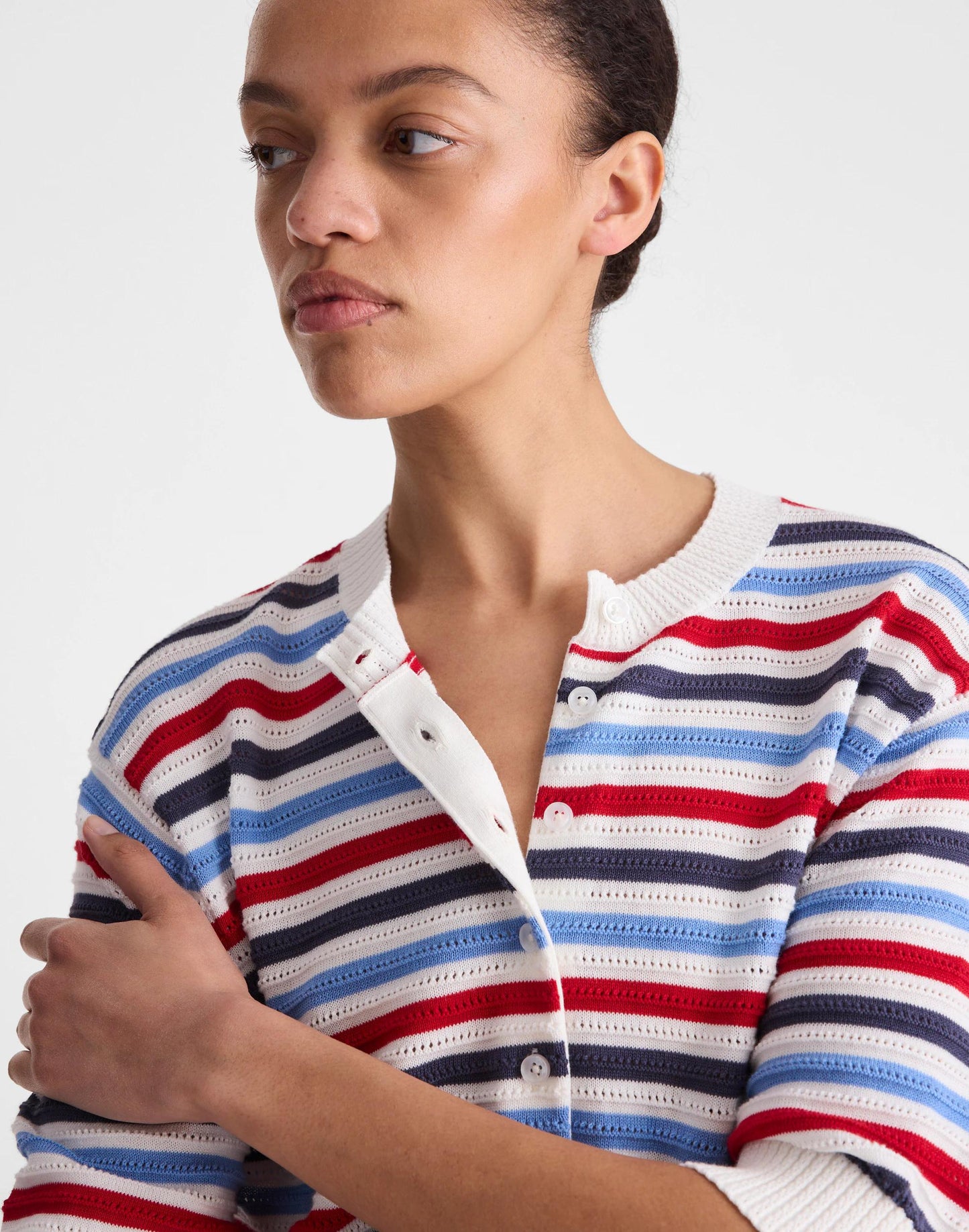 Madewell Textured Short-Sleeve Cardigan in 100% Cotton