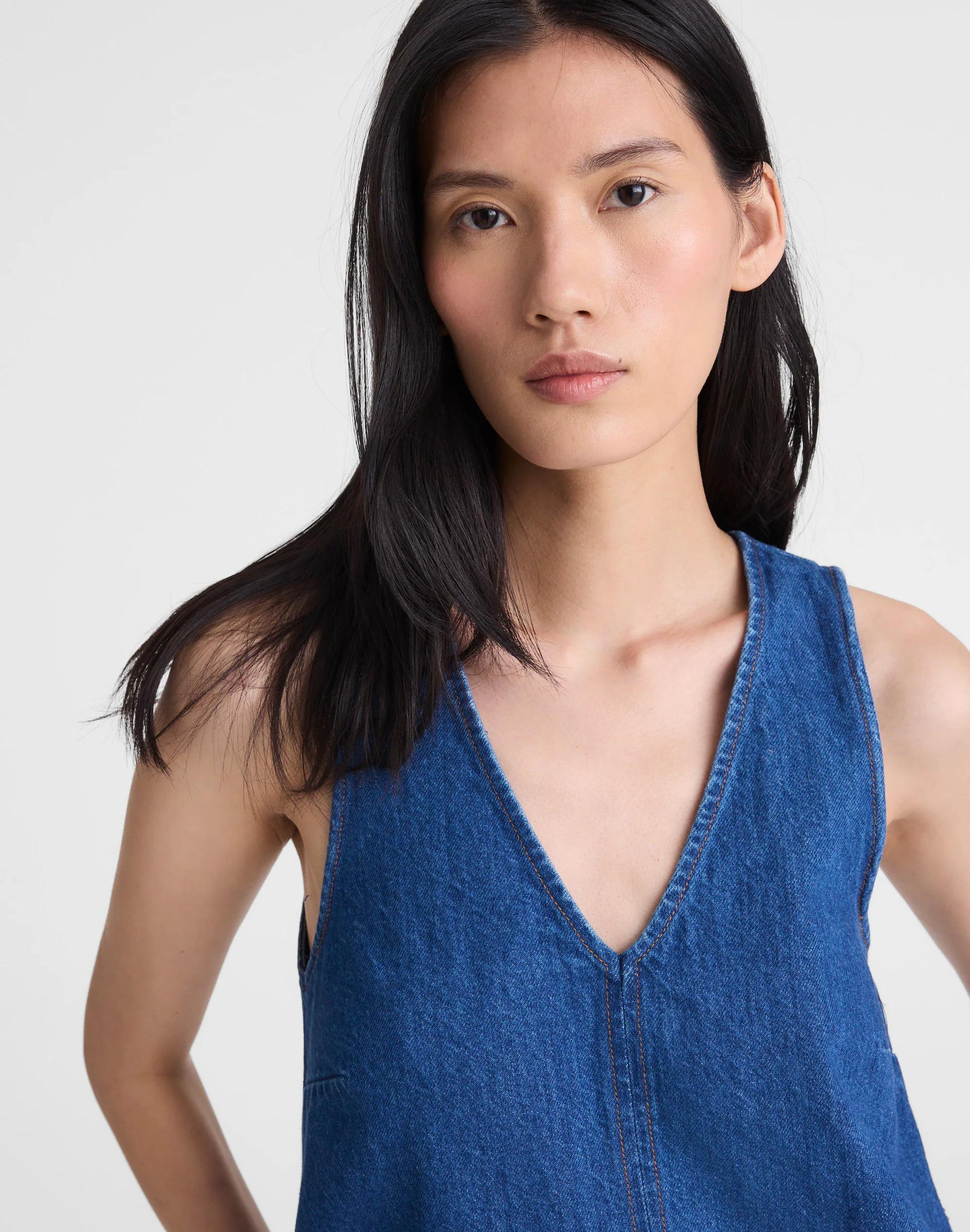 Madewell Denim V-Neck Sleeveless Mini Dress