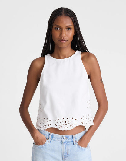 Madewell Denim Eyelet Shell Top in Tile White