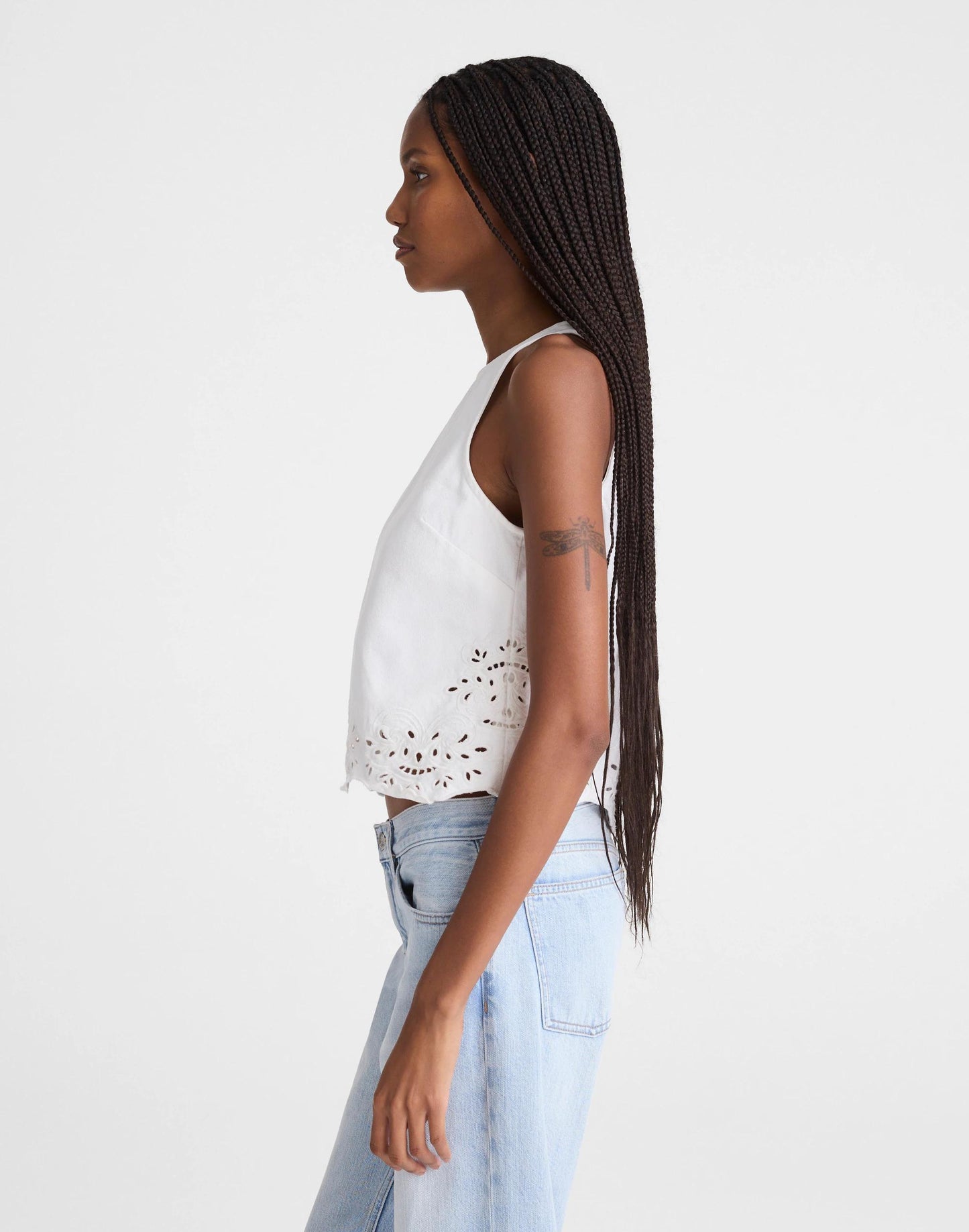 Madewell Denim Eyelet Shell Top in Tile White