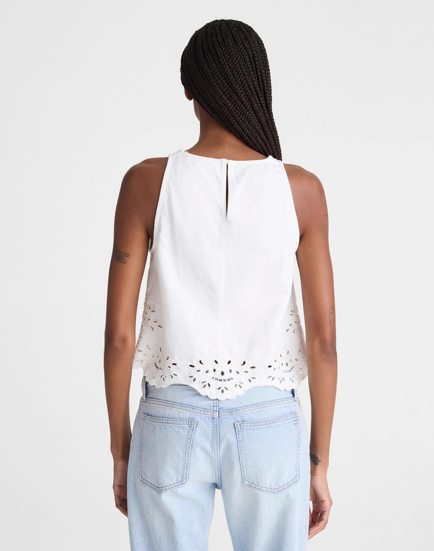 Madewell Denim Eyelet Shell Top in Tile White