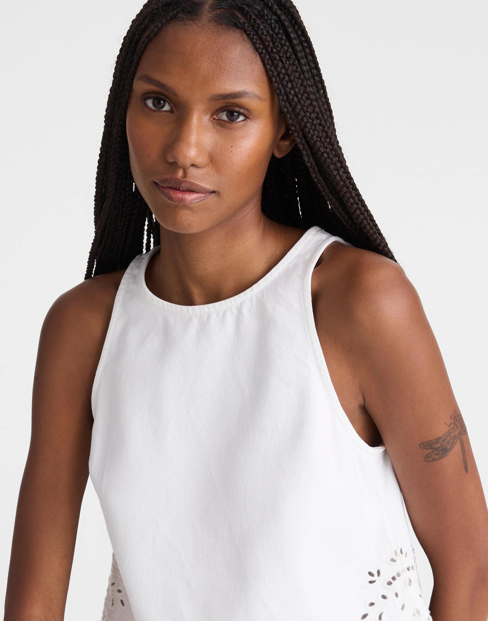 Madewell Denim Eyelet Shell Top in Tile White