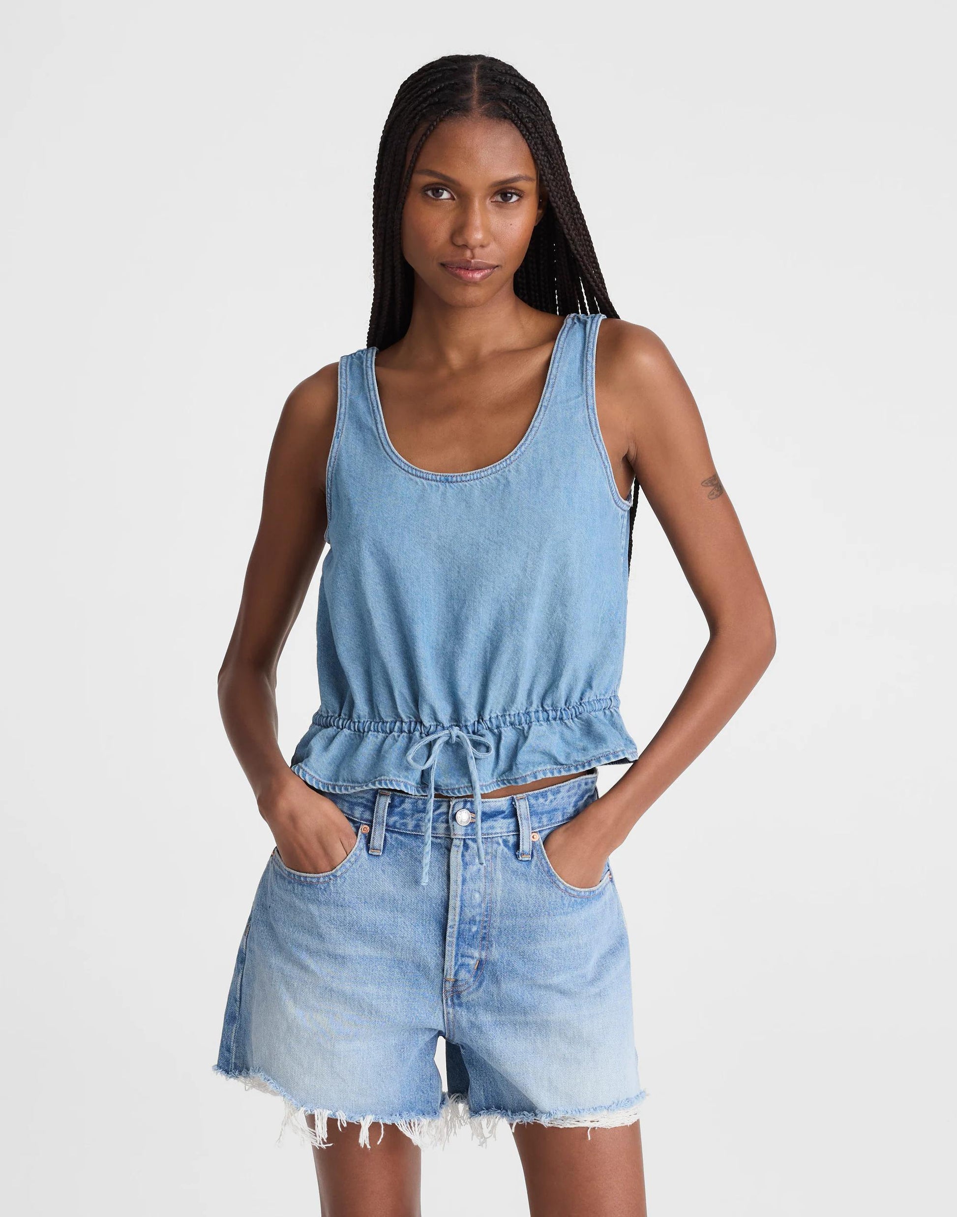 Madewell Airy Denim Scoopneck Peplum Top