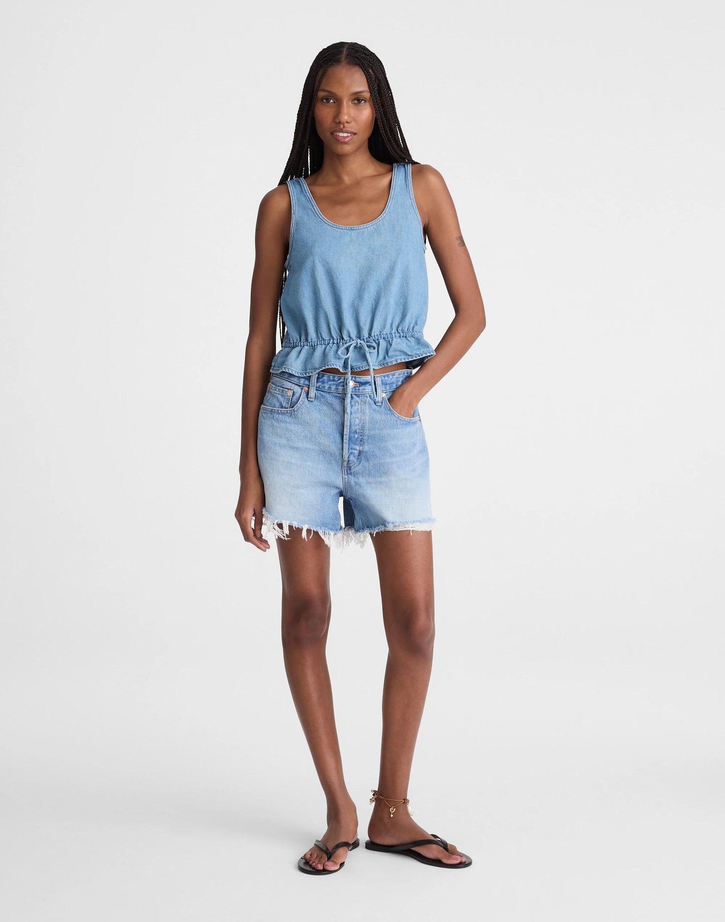 Madewell Airy Denim Scoopneck Peplum Top