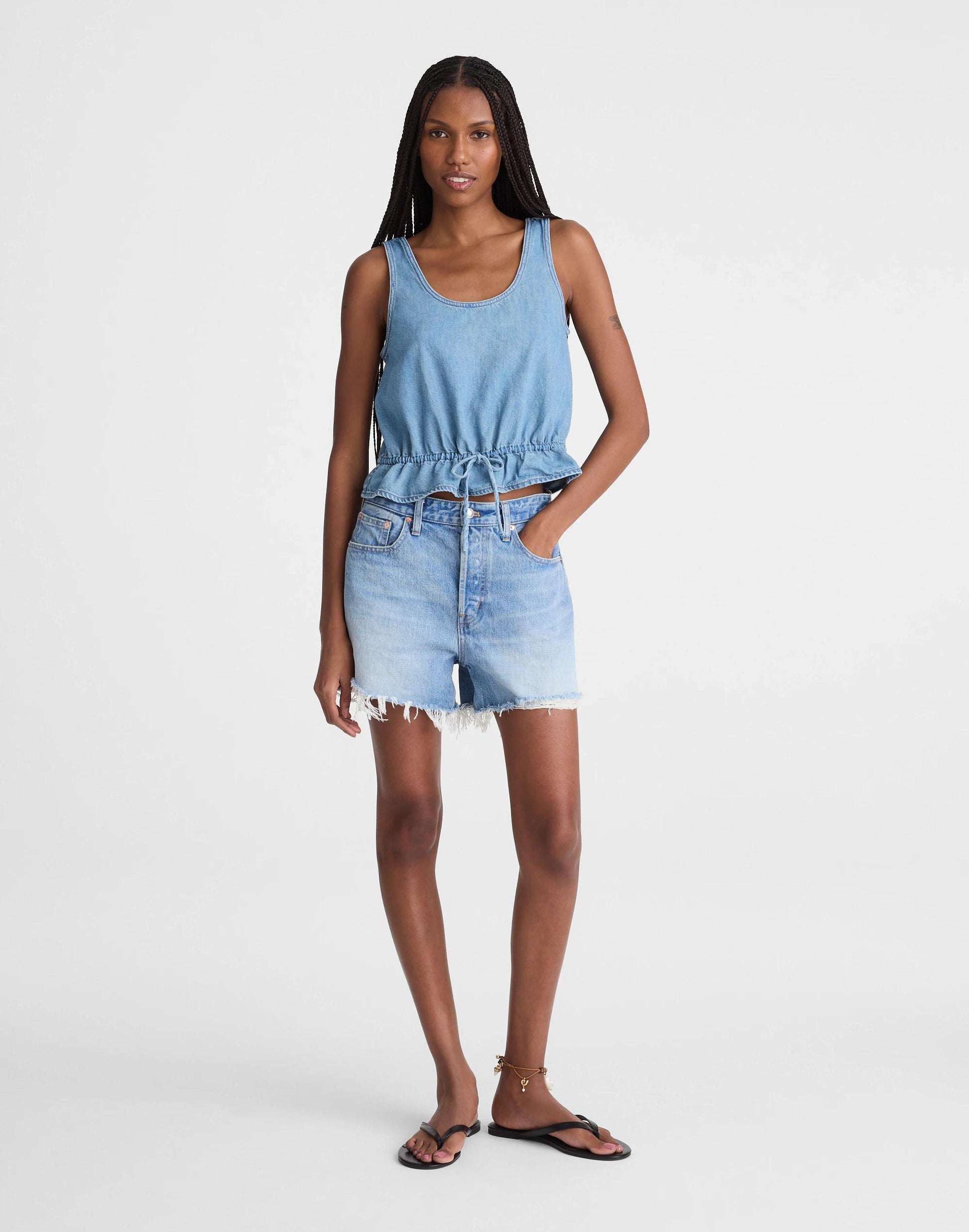 Madewell Airy Denim Scoopneck Peplum Top