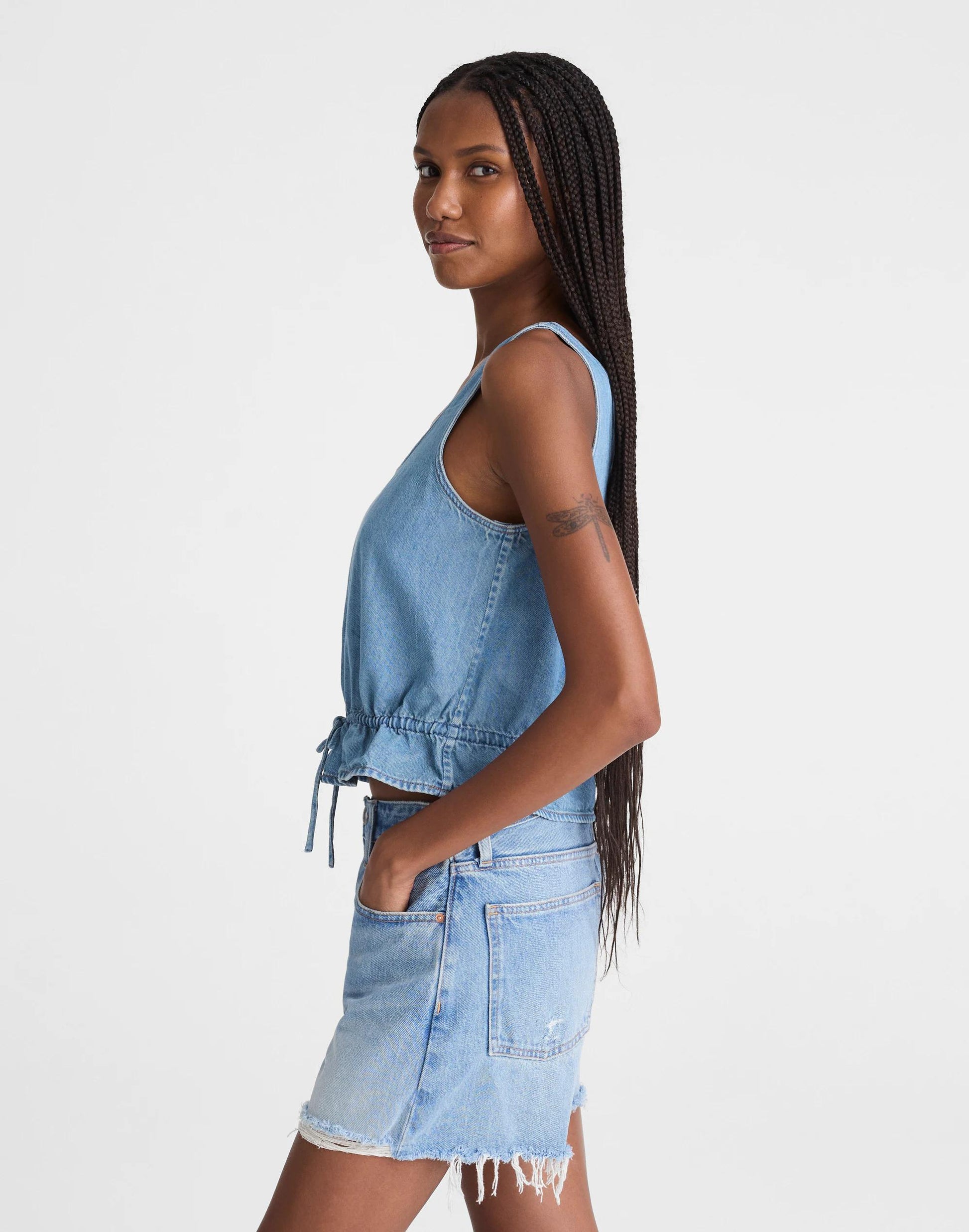 Madewell Airy Denim Scoopneck Peplum Top