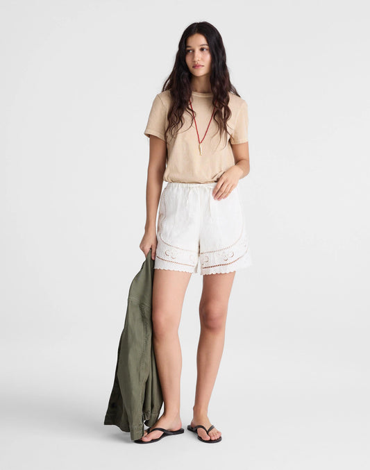 Madewell Eyelet Drawstring Shorts in 100% Linen