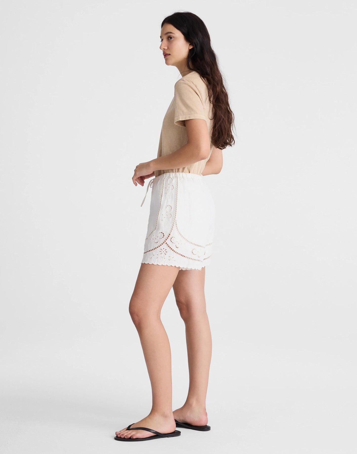 Madewell Eyelet Drawstring Shorts in 100% Linen