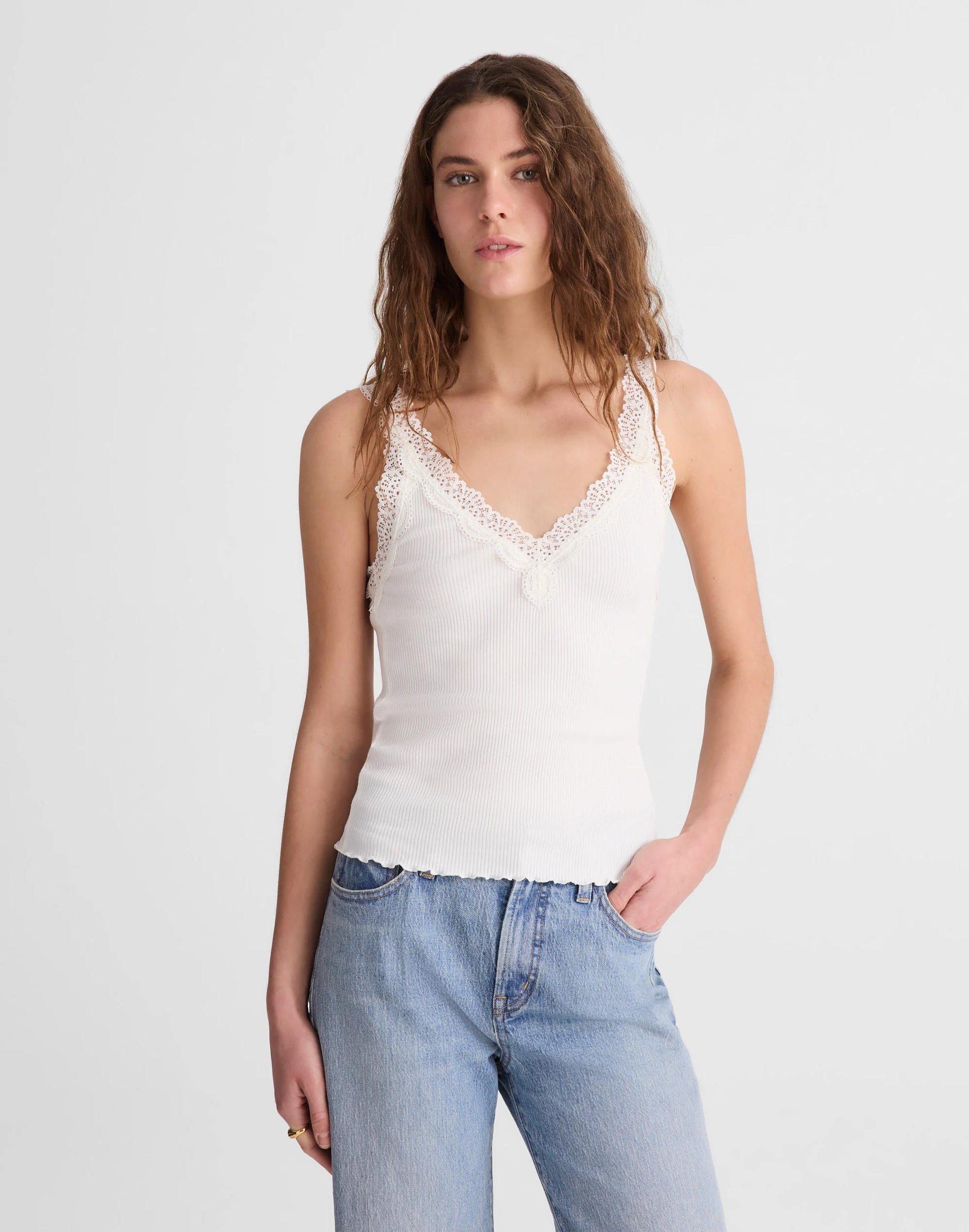 Madewell Lace-Trim Ribbed V-Neck Tank