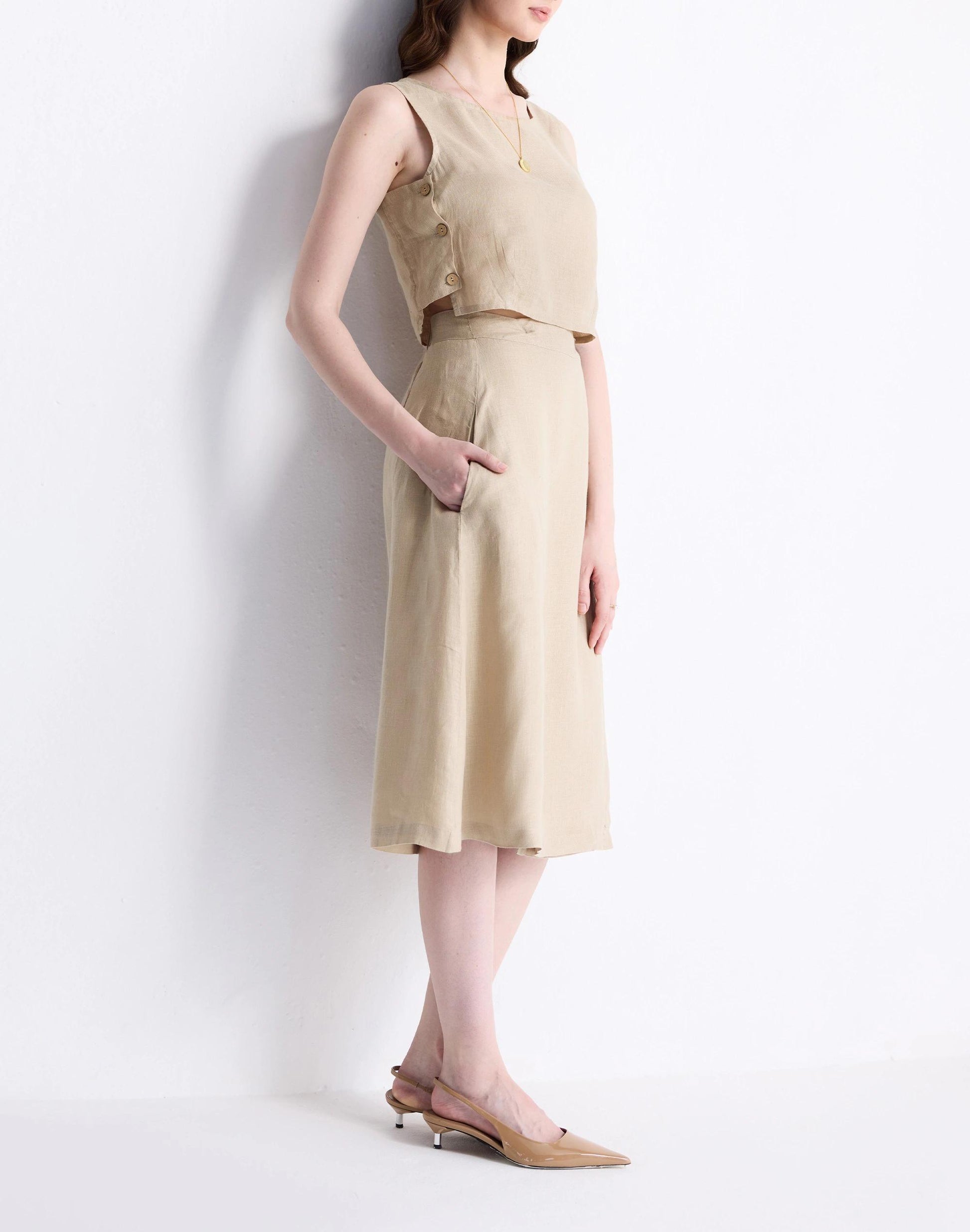 Madewell Reistor® Overlap Midi Skirt in 100% Neutral Beige Hemp