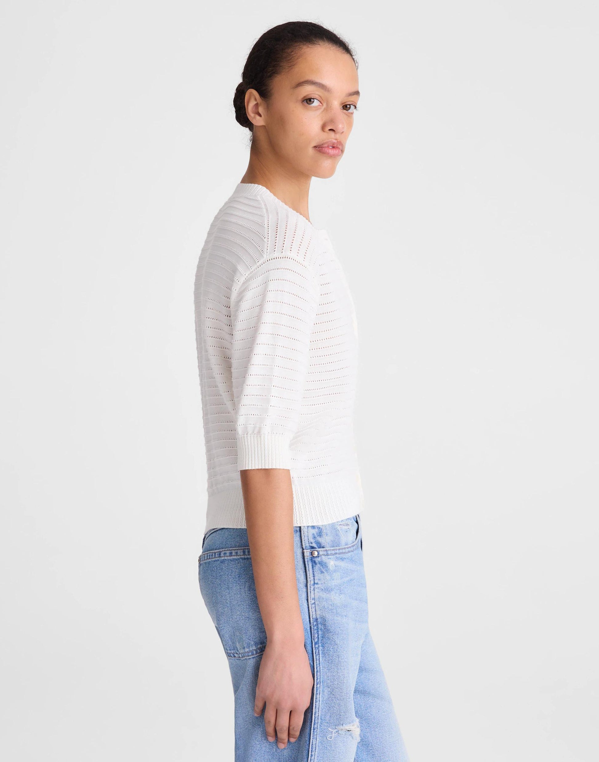 Madewell Textured Short-Sleeve Cardigan in 100% Cotton