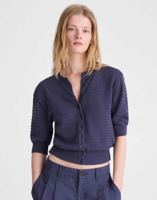 Madewell Textured Short-Sleeve Cardigan in 100% Cotton