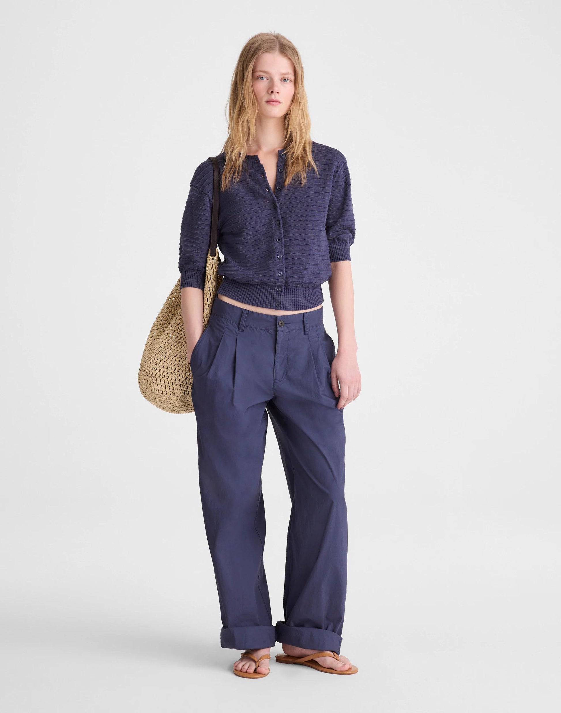 Madewell Textured Short-Sleeve Cardigan in 100% Cotton
