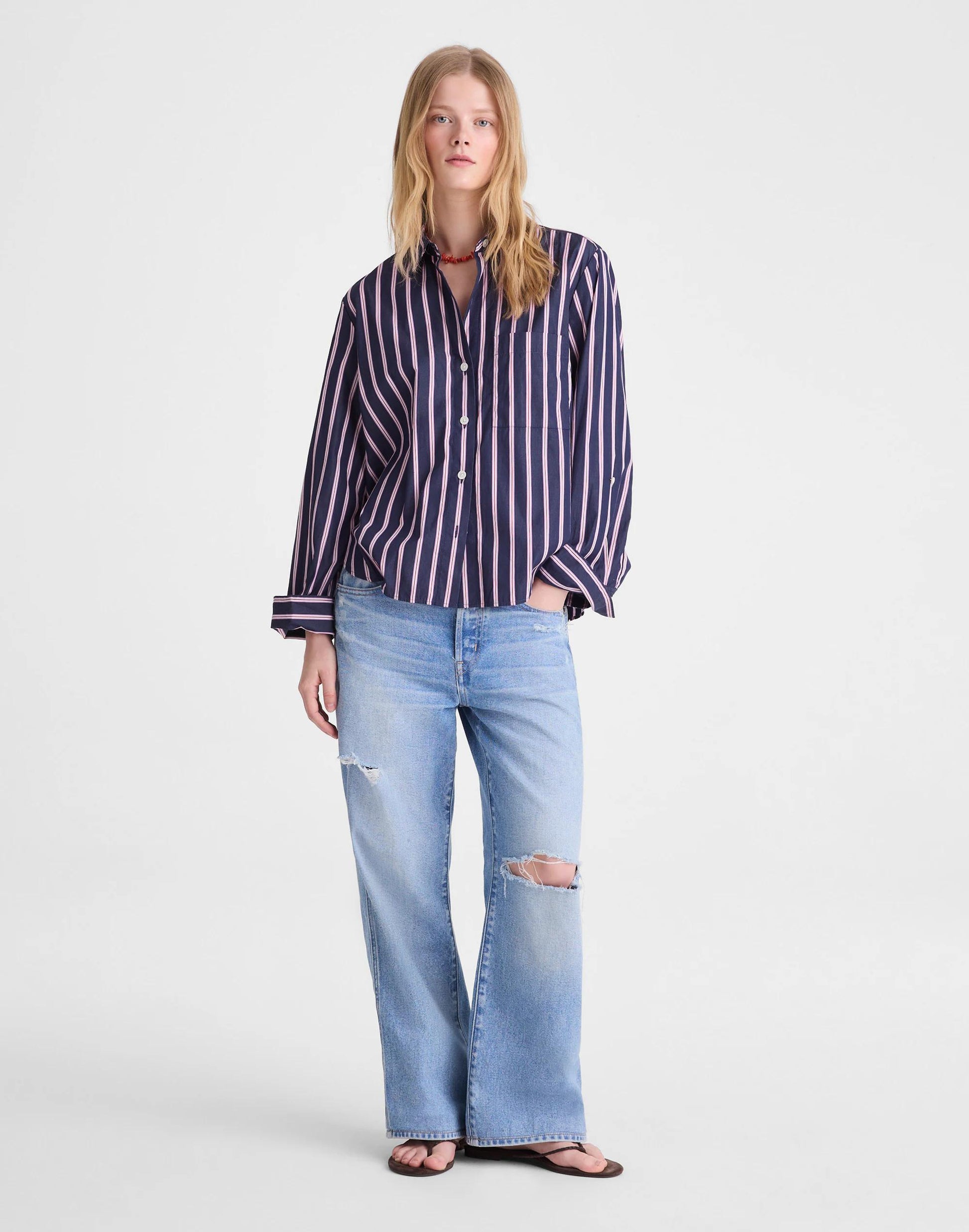 Madewell The Signature Y-Neck Shirt in Poplin