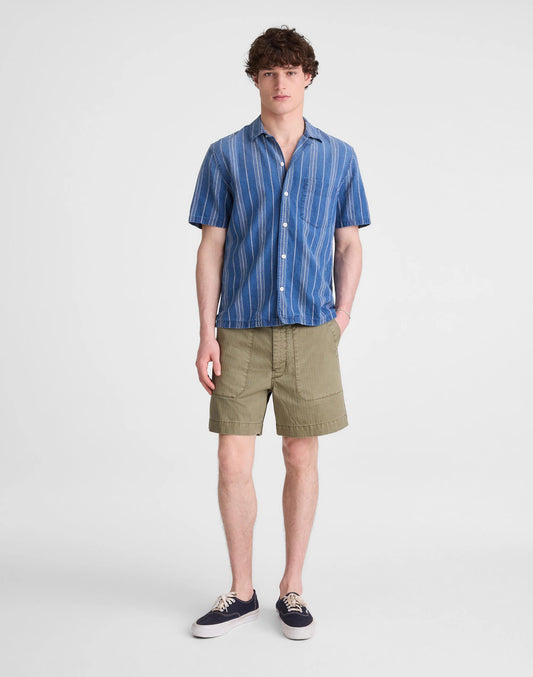 Madewell The Short-Sleeve Camp Shirt in Indigo Linen-Cotton Blend