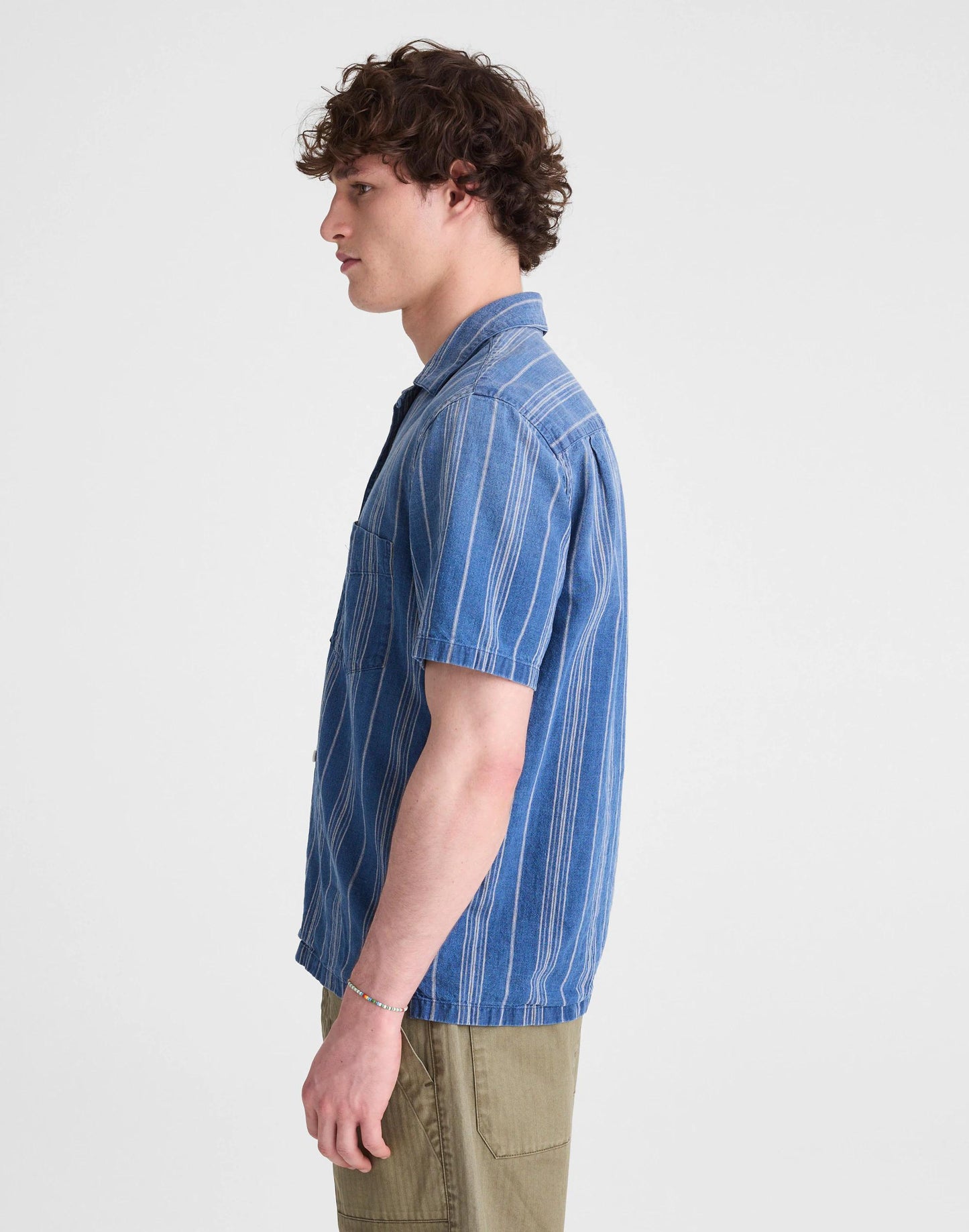 Madewell The Short-Sleeve Camp Shirt in Indigo Linen-Cotton Blend