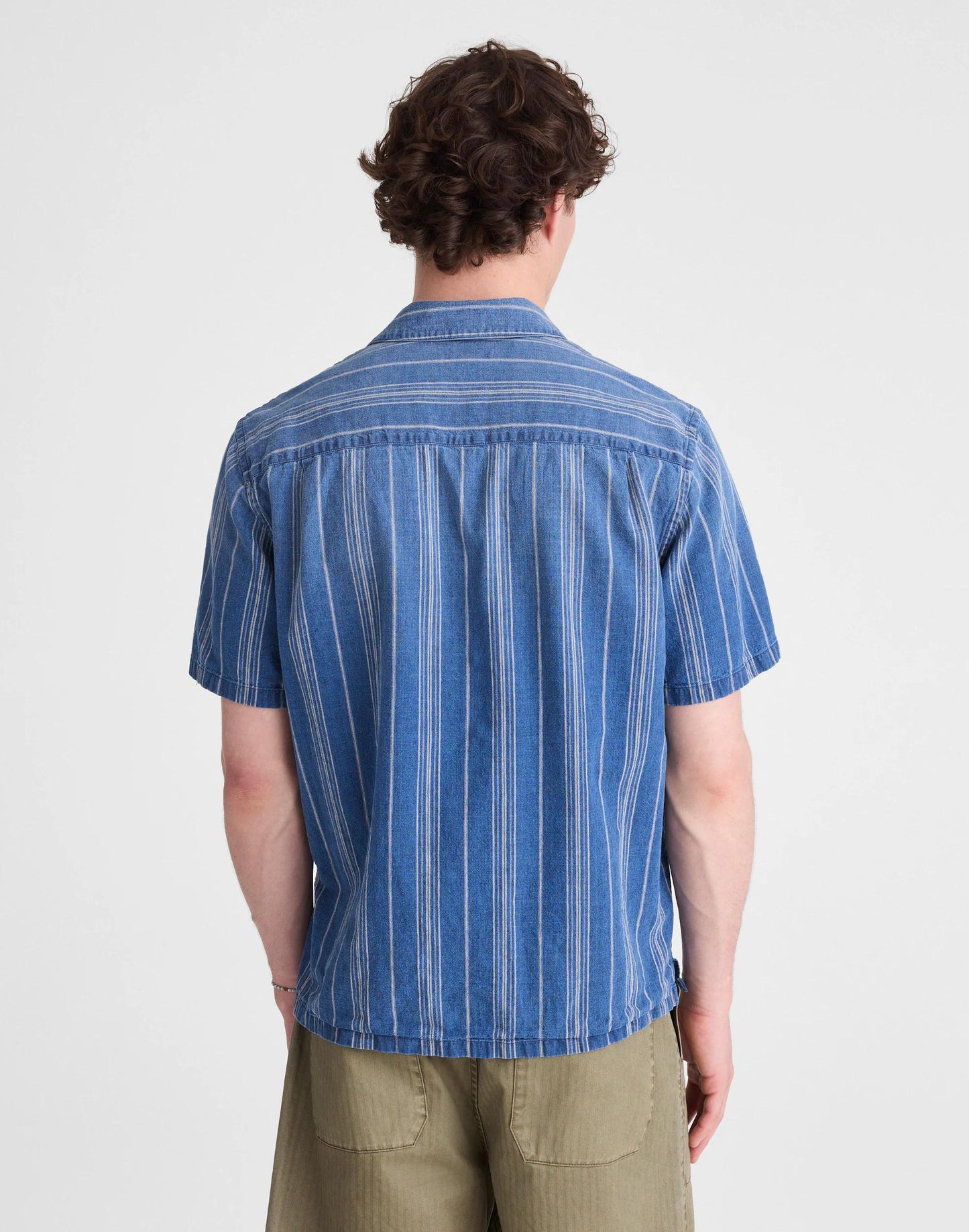 Madewell The Short-Sleeve Camp Shirt in Indigo Linen-Cotton Blend