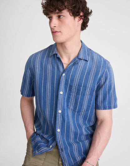 Madewell The Short-Sleeve Camp Shirt in Indigo Linen-Cotton Blend