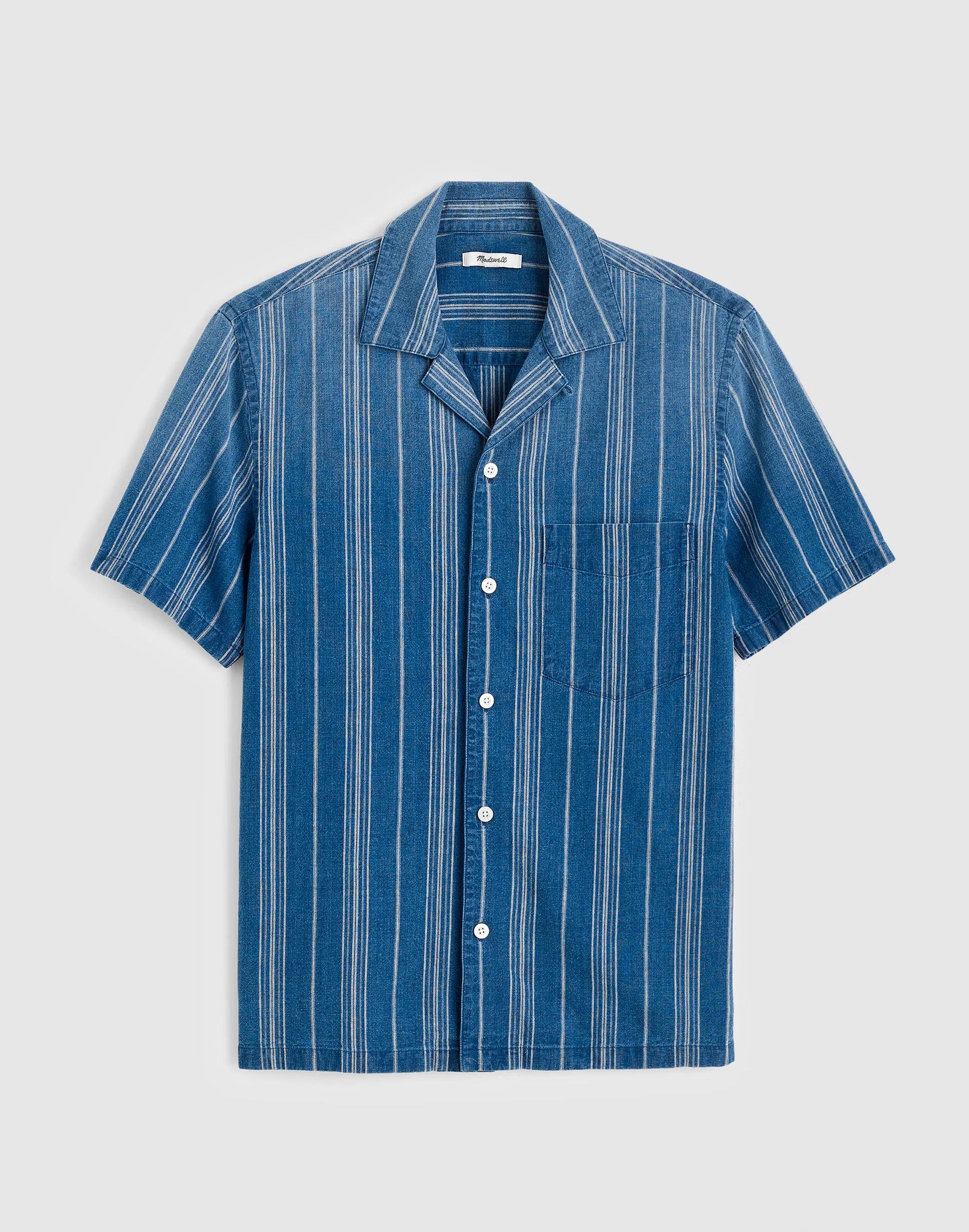 Madewell The Short-Sleeve Camp Shirt in Indigo Linen-Cotton Blend