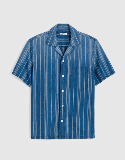 Madewell The Short-Sleeve Camp Shirt in Indigo Linen-Cotton Blend